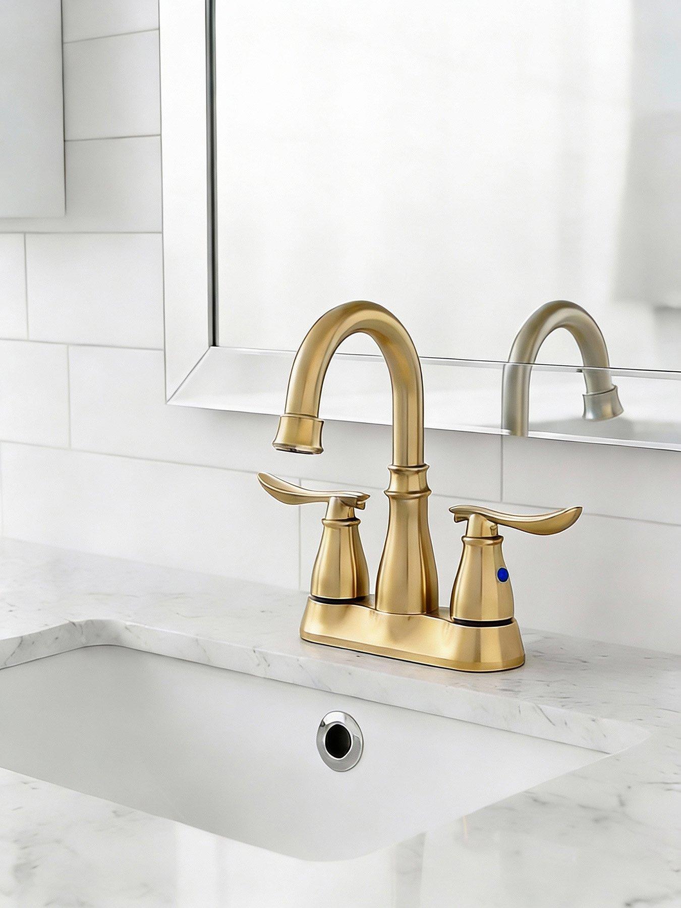 Living and Home Gold Double Handle Bathroom Sink Faucet With Drainer