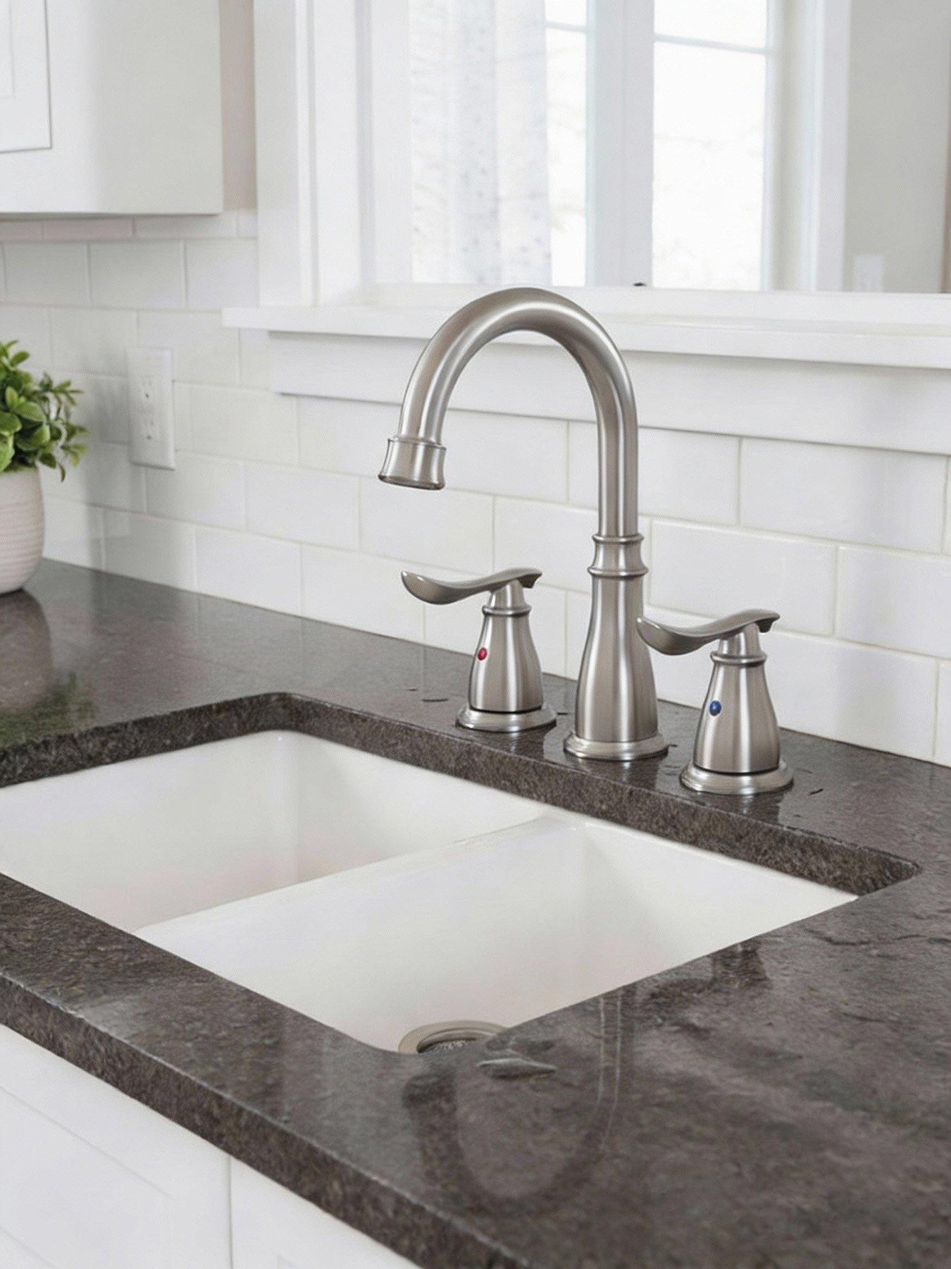 Living and Home Brushed Effect Double Handle Bathroom Sink Faucet With Drainer