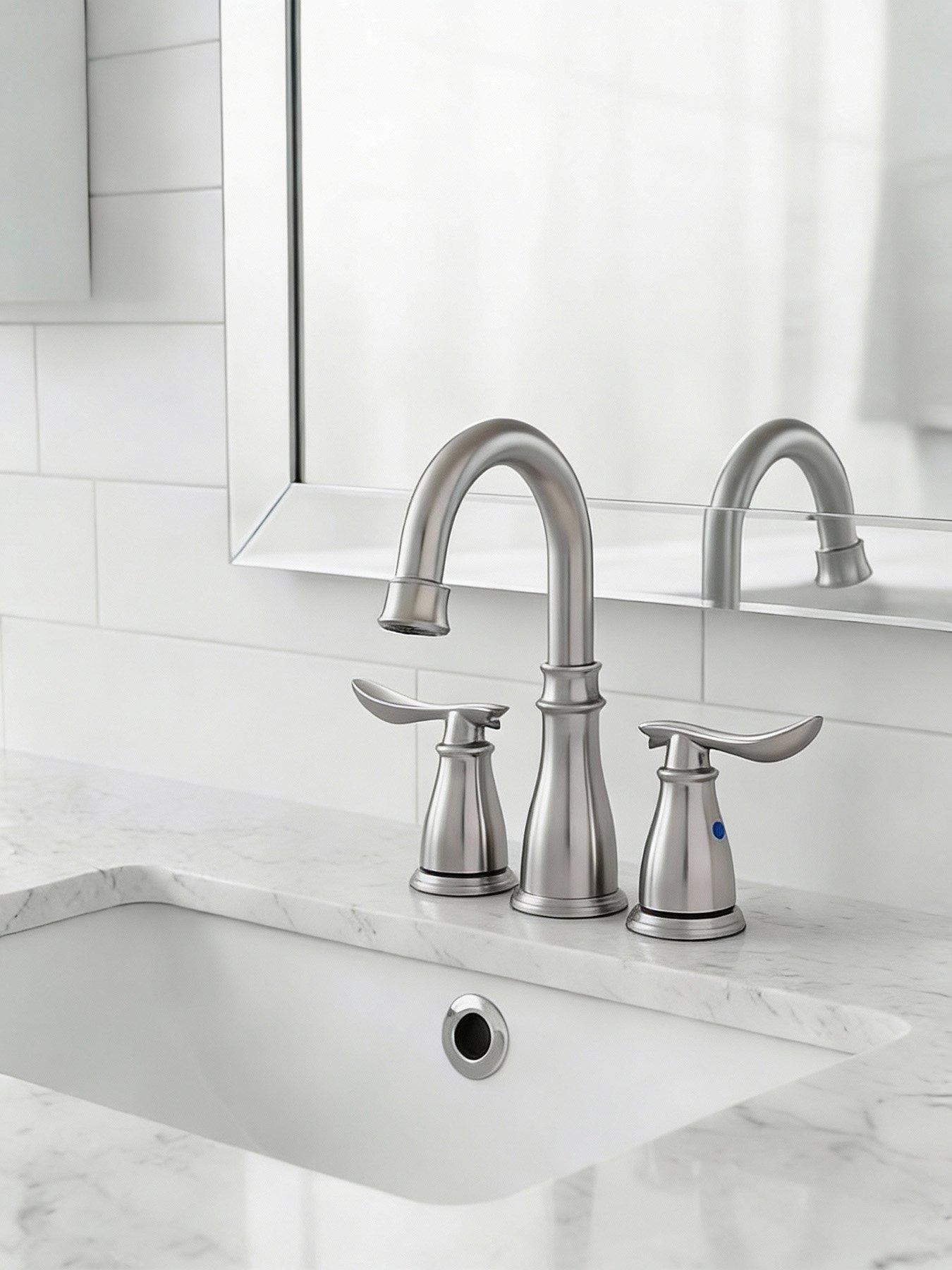 Image 4 of 7 of Living and Home Brushed Effect Double Handle Bathroom Sink Faucet with Drainer