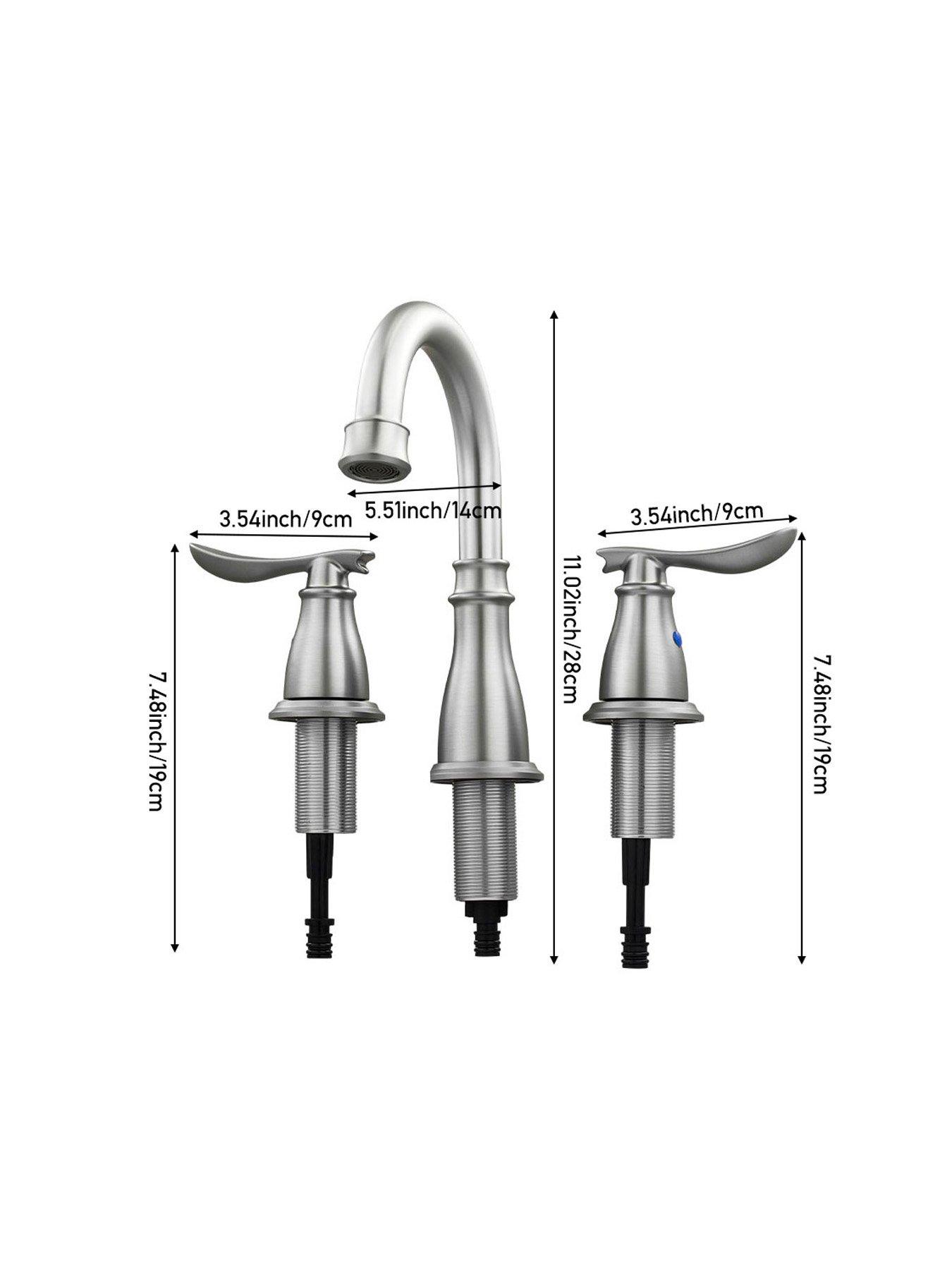 Image 7 of 7 of Living and Home Brushed Effect Double Handle Bathroom Sink Faucet with Drainer