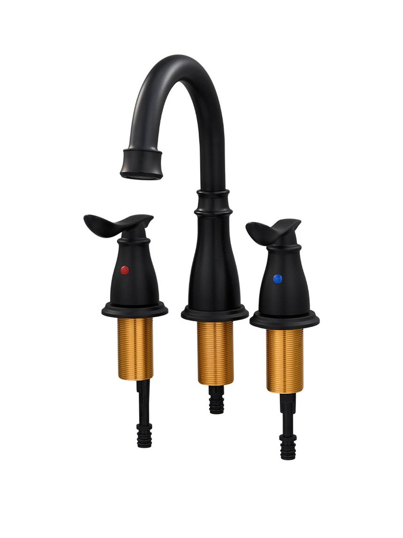 Image 2 of 7 of Living and Home Black Double Handle Bathroom Sink Faucet with Drainer
