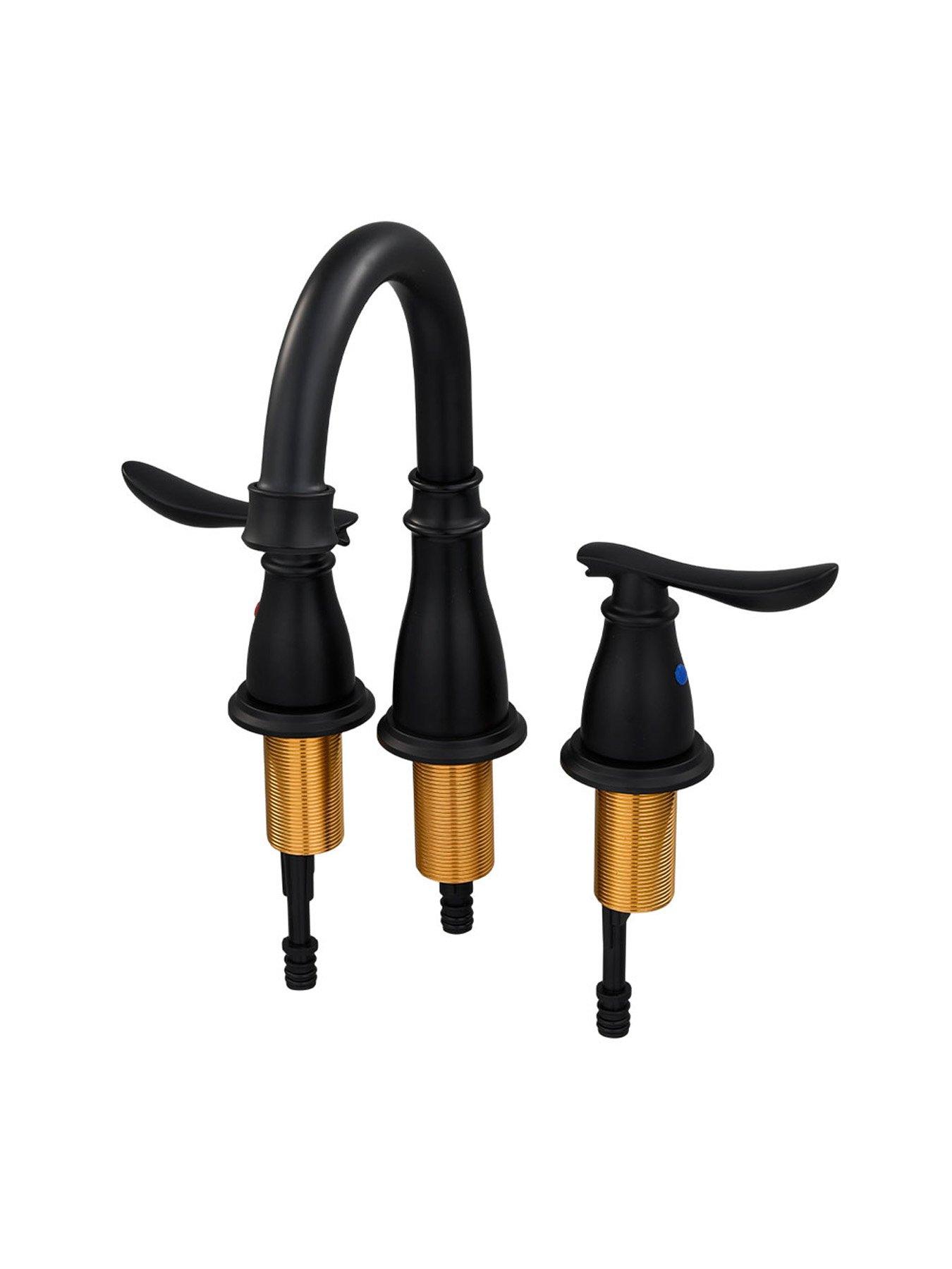 Image 3 of 7 of Living and Home Black Double Handle Bathroom Sink Faucet with Drainer