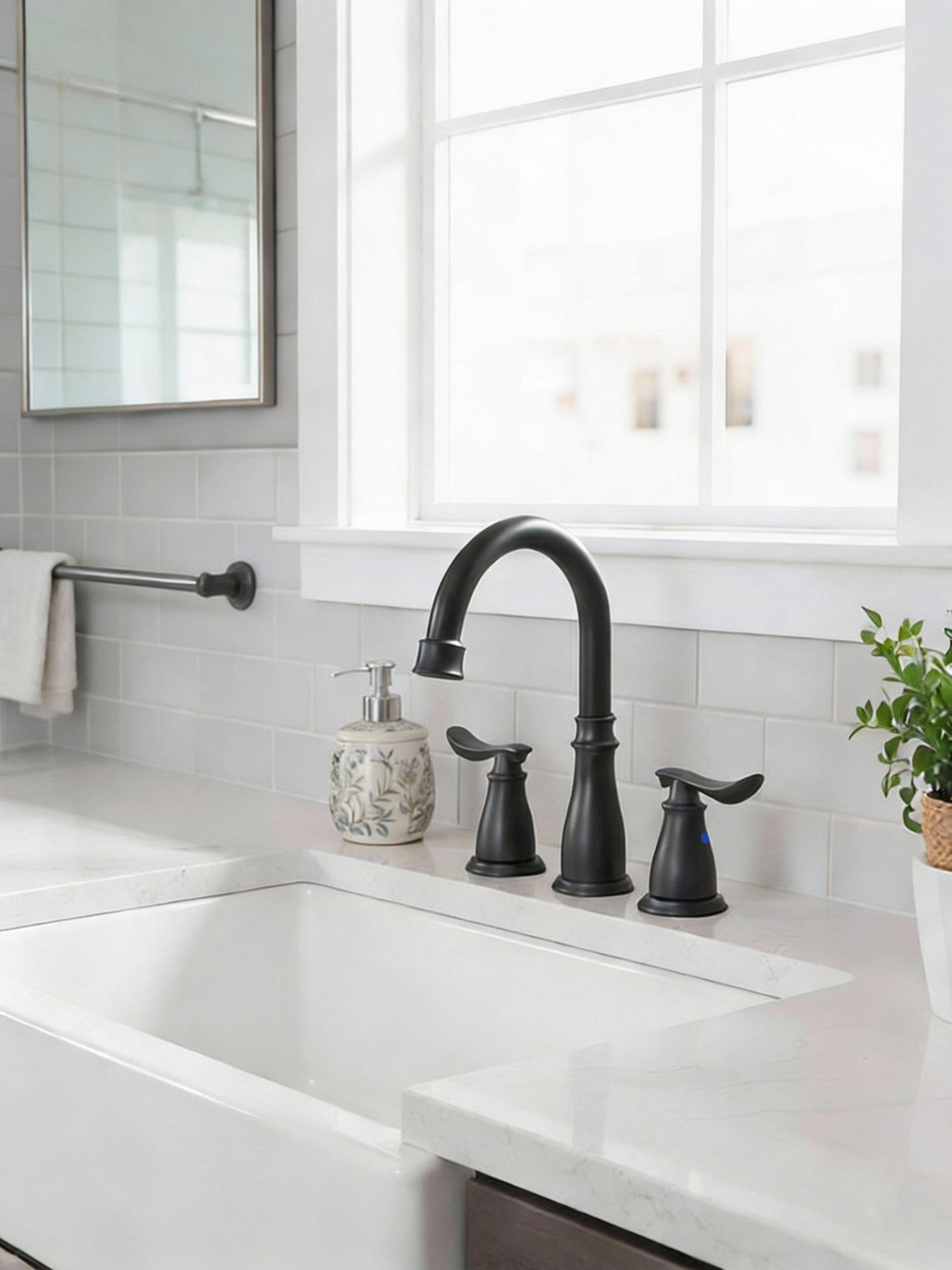 Image 4 of 7 of Living and Home Black Double Handle Bathroom Sink Faucet with Drainer