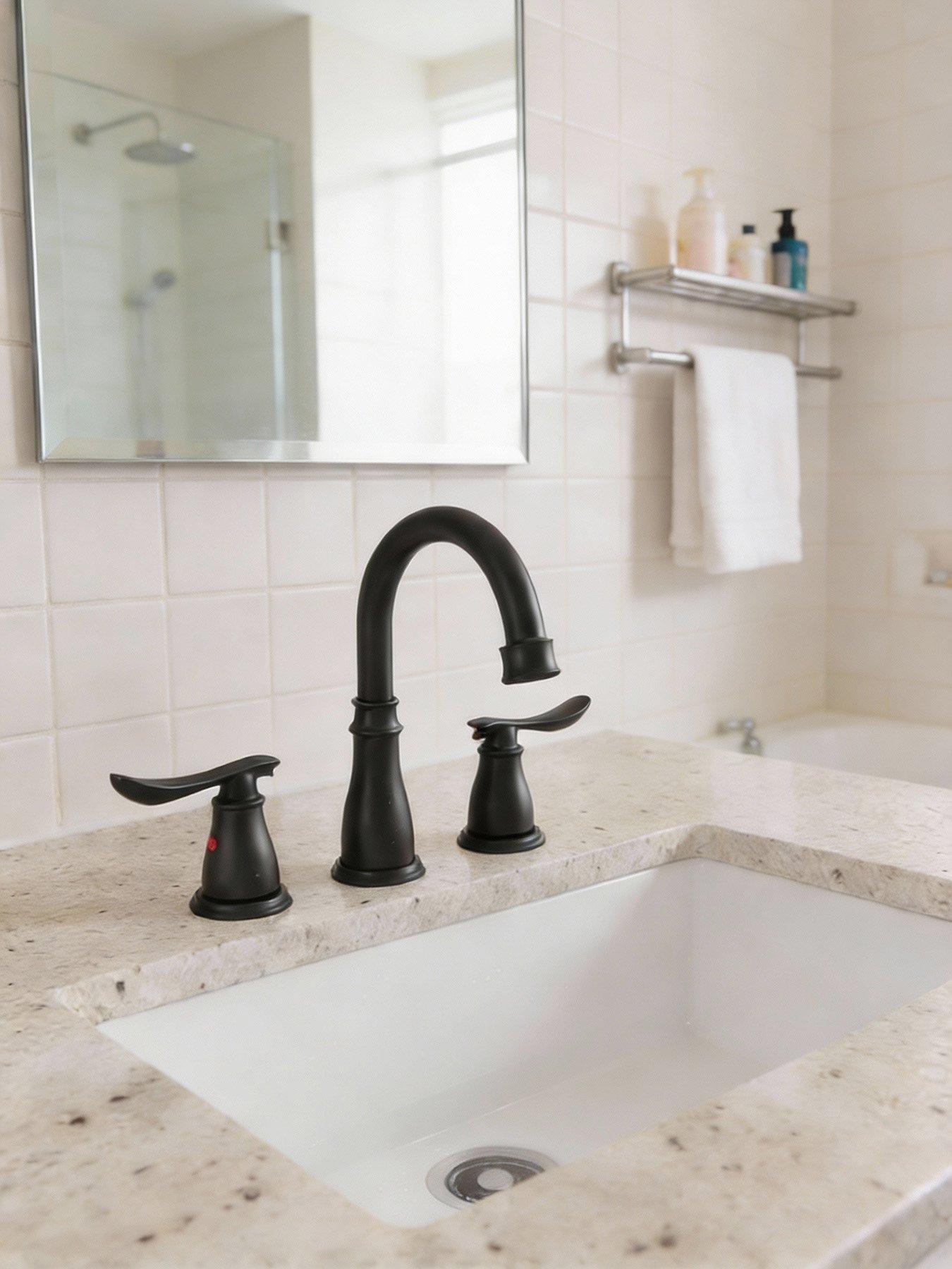 Image 5 of 7 of Living and Home Black Double Handle Bathroom Sink Faucet with Drainer