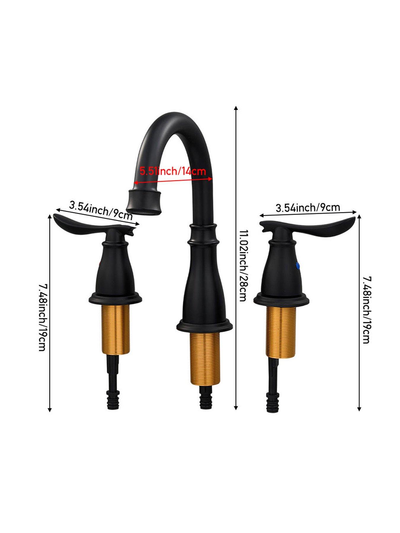 Image 7 of 7 of Living and Home Black Double Handle Bathroom Sink Faucet with Drainer