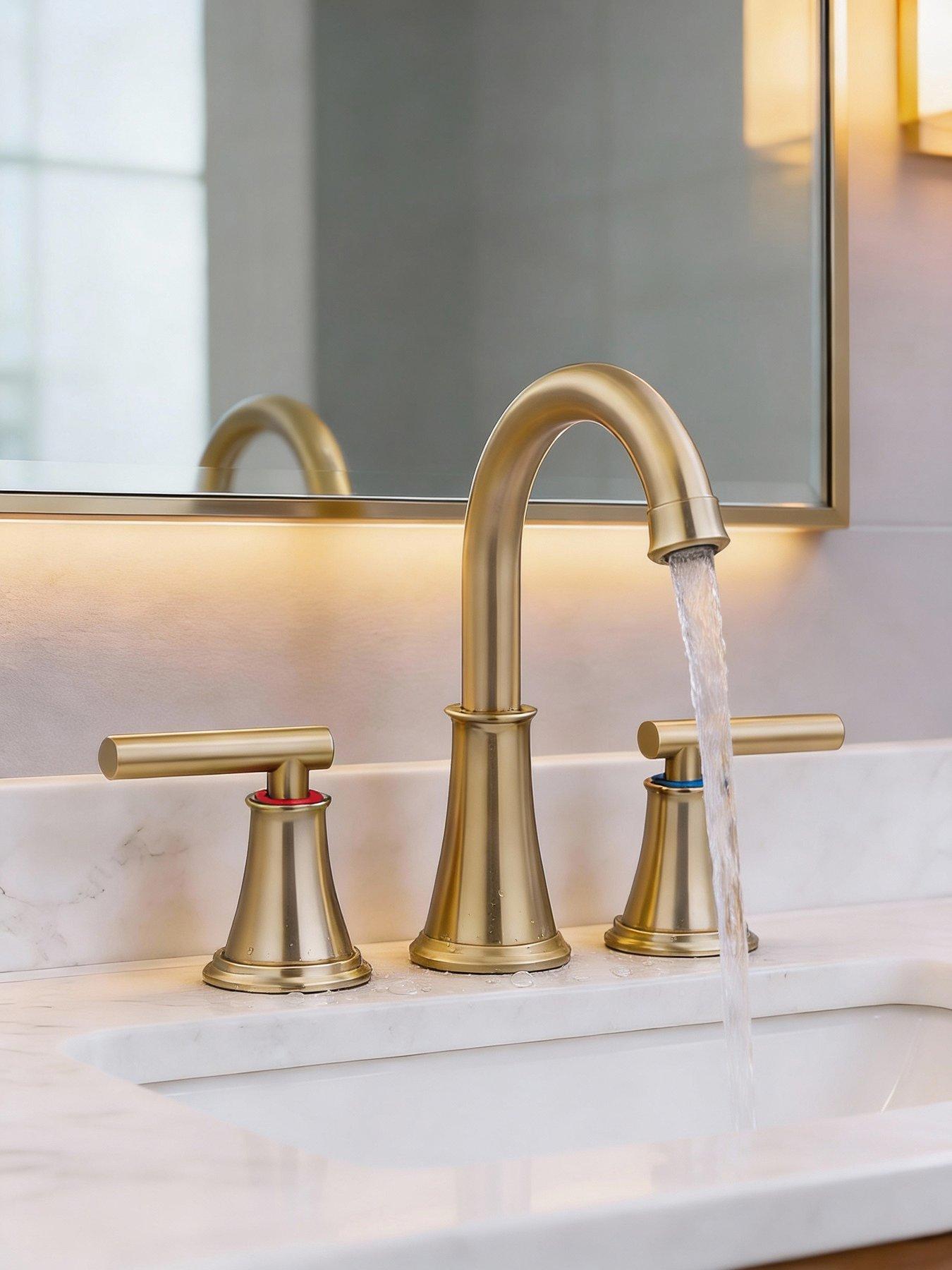 Living and Home Gold Double Handle Bathroom Sink Faucet With Drainer
