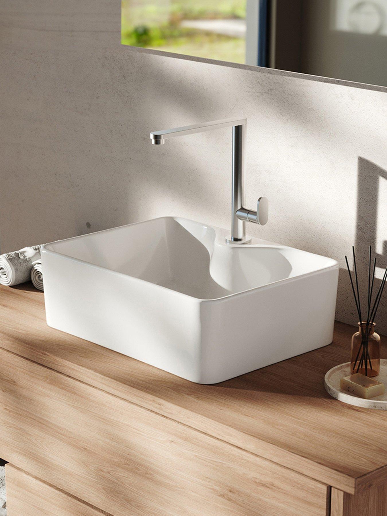 Image 1 of 6 of Living and Home Rectangular Ceramic Countertop Basin with Central Drain Set