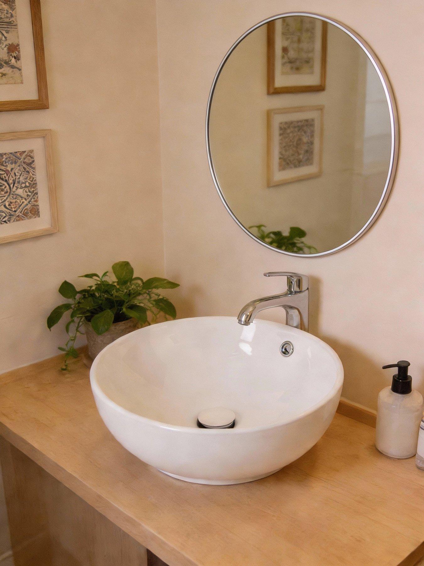 Living and Home Round White Ceramic Countertop Washbasin With Waste Kit