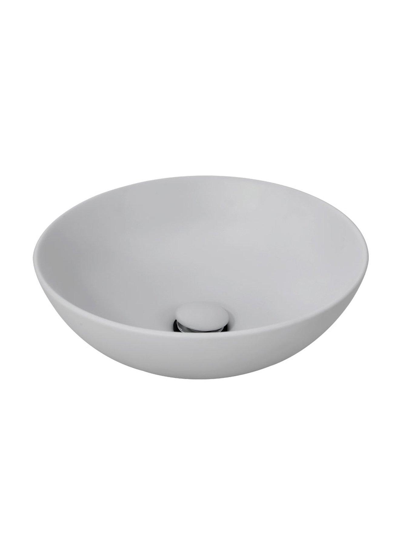 Image 3 of 7 of Living and Home Round Light Grey Ceramic Countertop Washbasin With Waste Kit