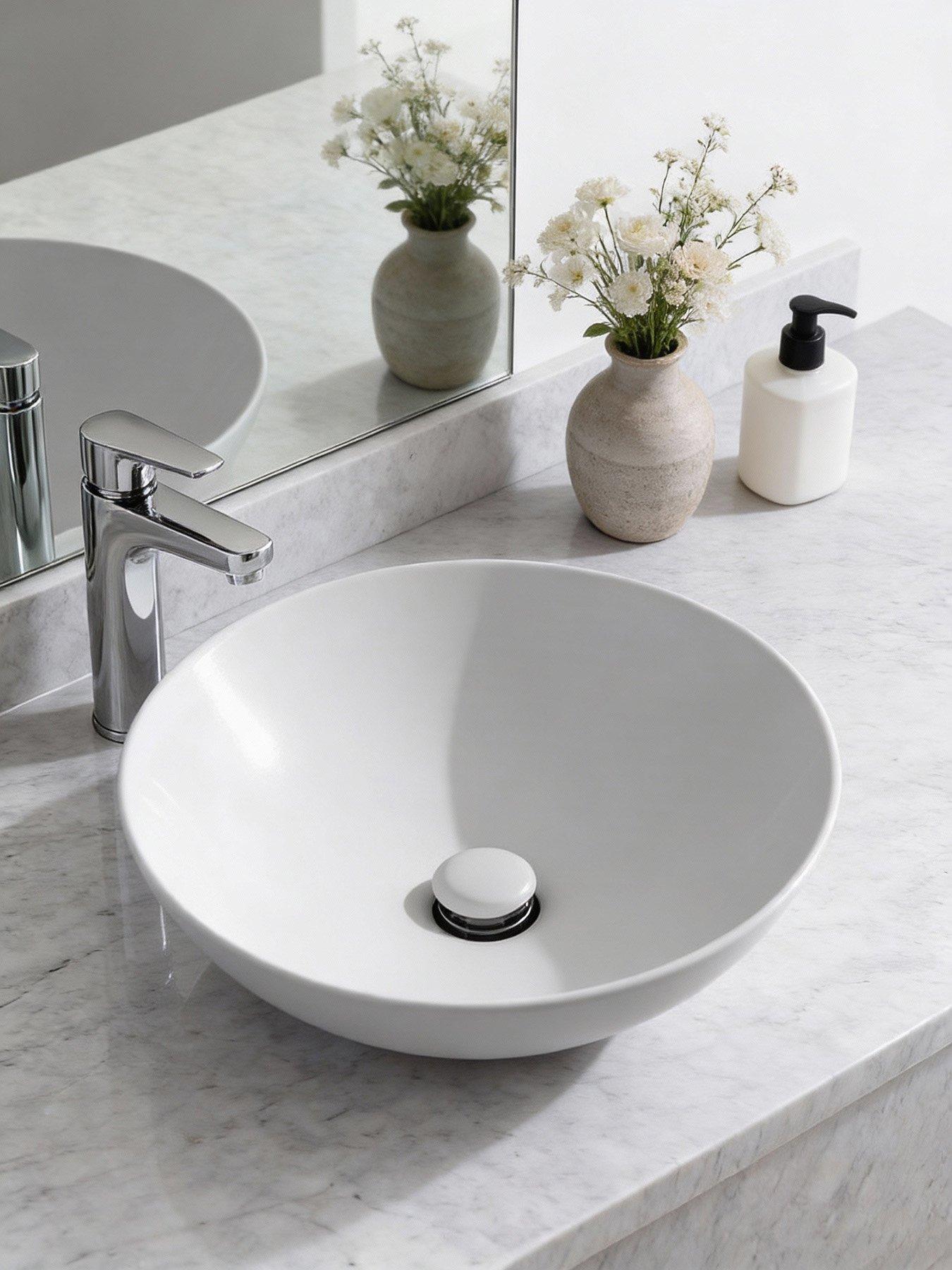 Image 5 of 7 of Living and Home Round Light Grey Ceramic Countertop Washbasin With Waste Kit