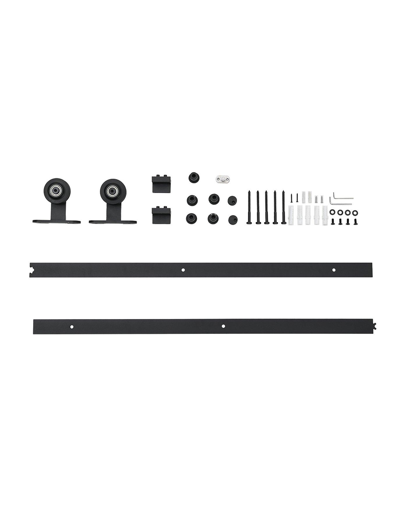 Image 5 of 7 of Living and Home 4 Lites Clear Glass Sliding Barn Door with 6ft Hardware Kit