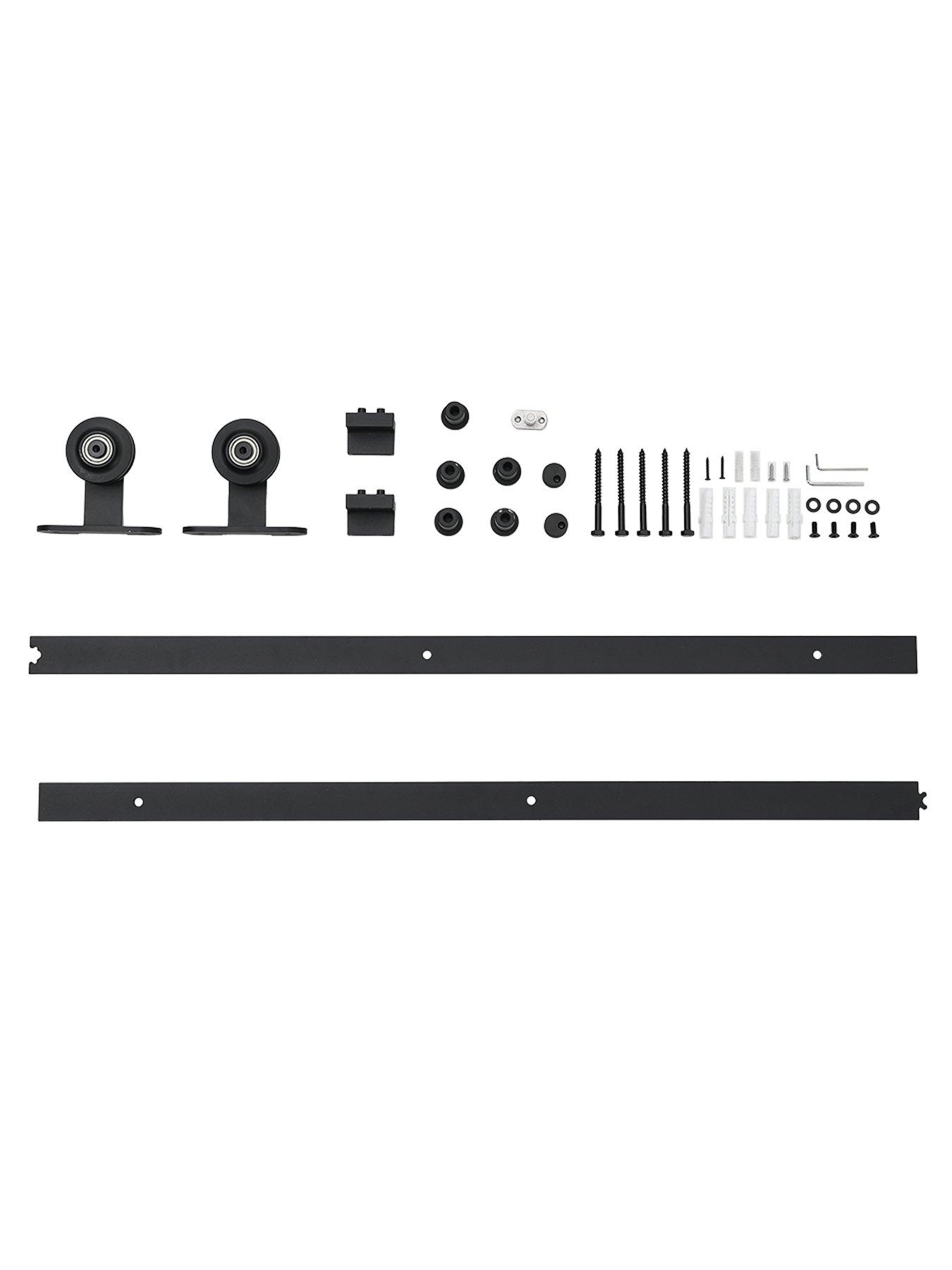 Image 5 of 7 of Living and Home 4 Lites Clear Glass Sliding Barn Door with 6ft Hardware Kit