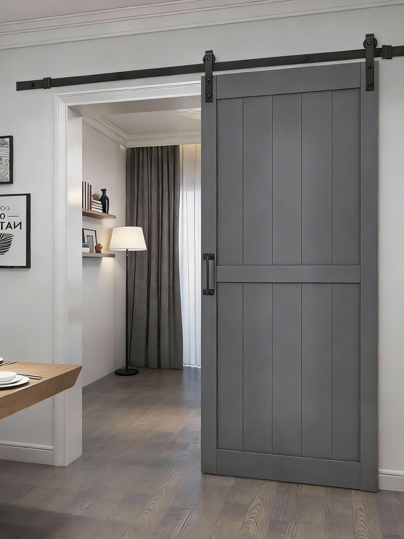 Living And Home Wooden Sliding Door Barn Door With 6Ft Steel Hardware Kit