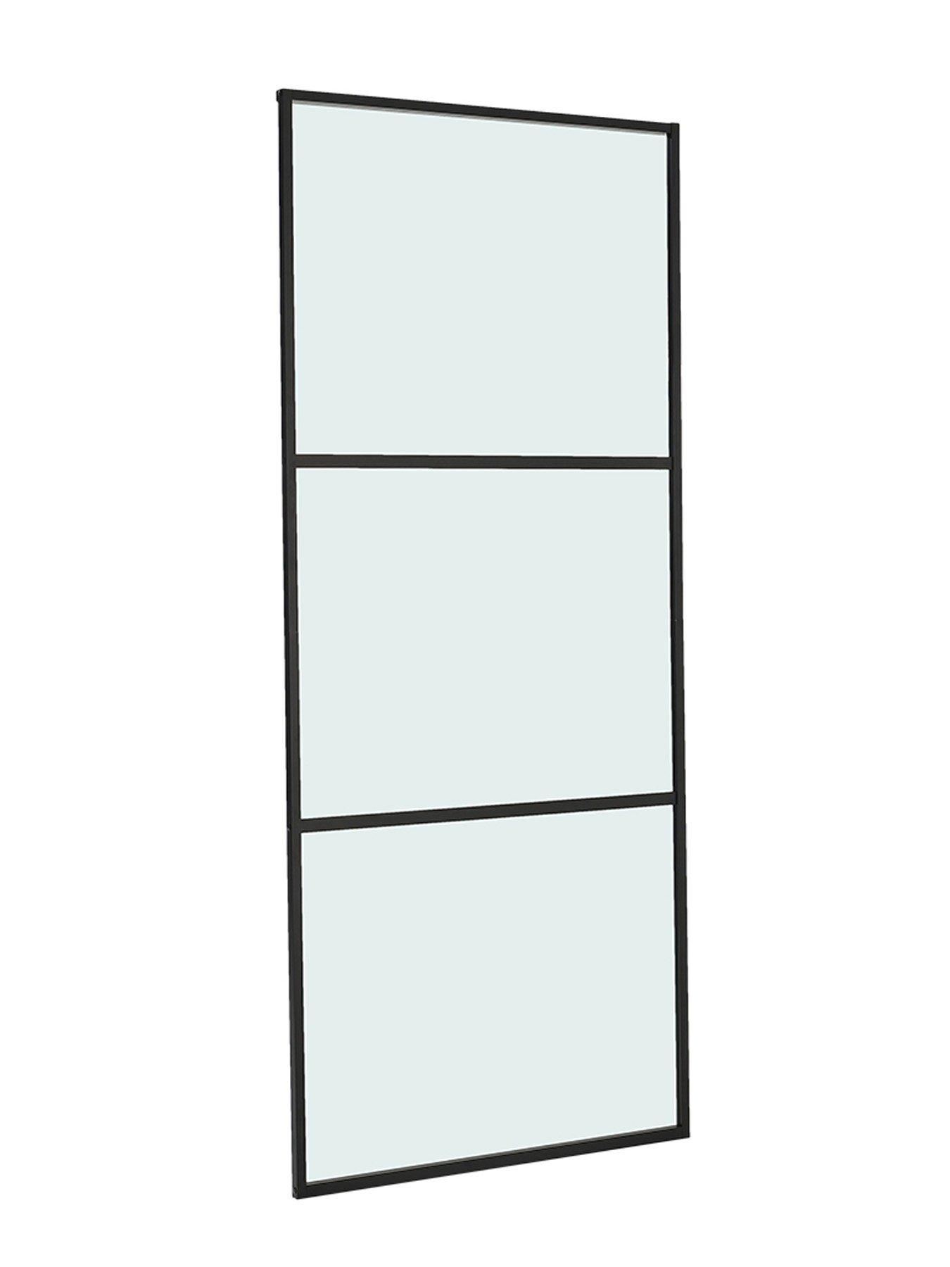 Image 2 of 7 of Living and Home 3 Lite Frosted Glass Sliding Barn Door with 6ft Hardware Kit