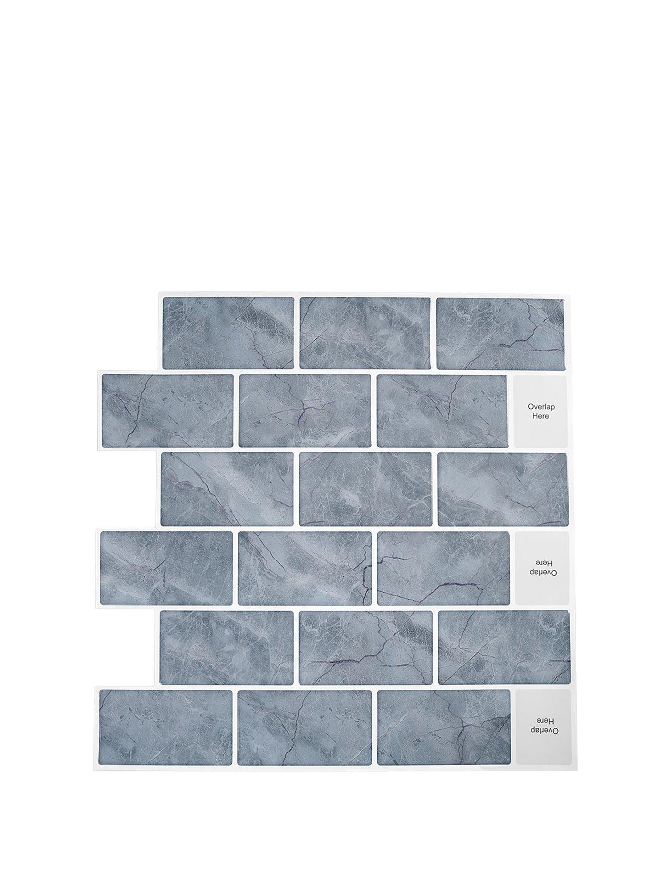 Image 2 of 7 of Living and Home 10Pcs Marble Self-Adhesive Wall Tile Stickers Grey