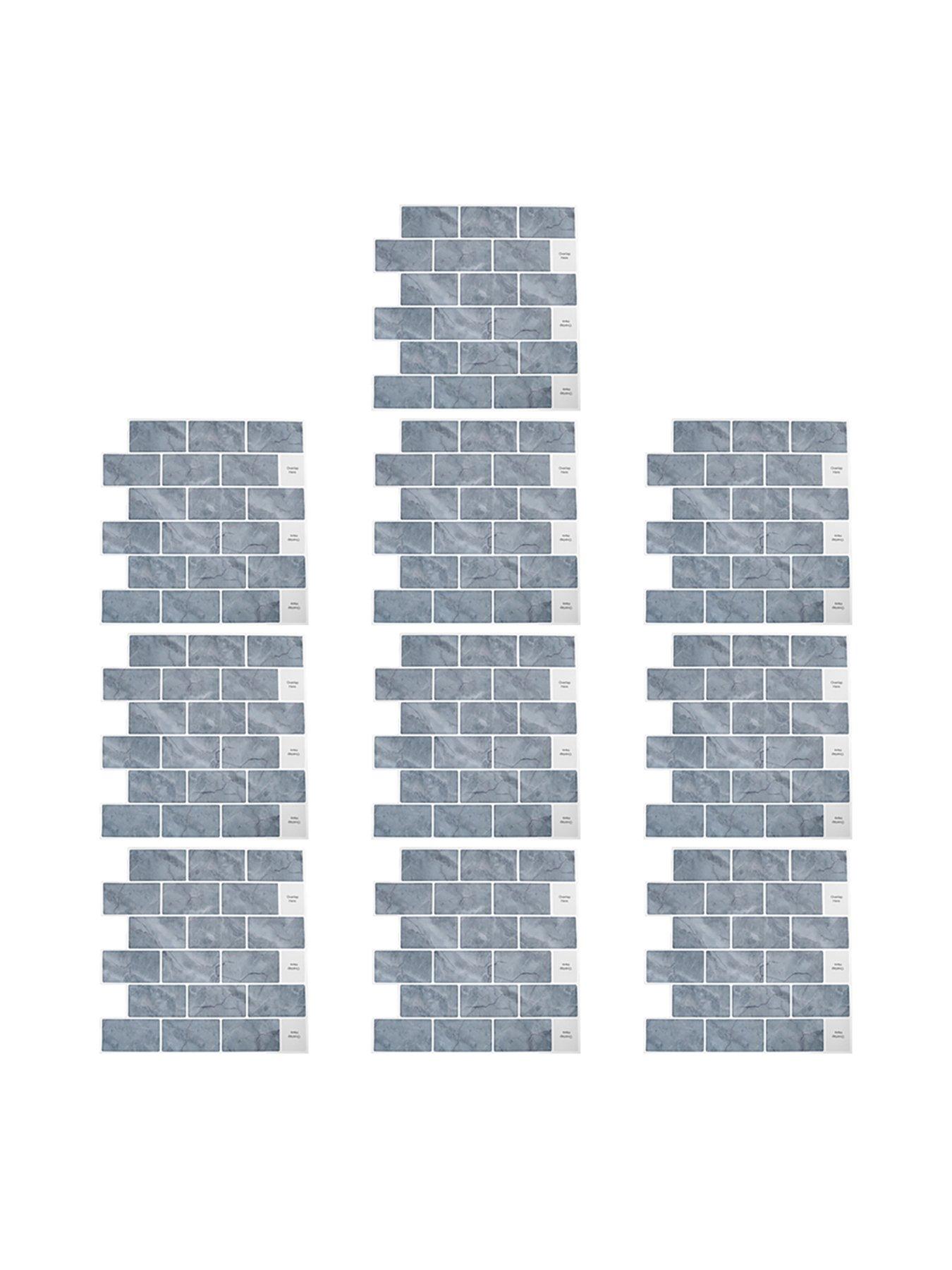 Image 3 of 7 of Living and Home 10Pcs Marble Self-Adhesive Wall Tile Stickers Grey