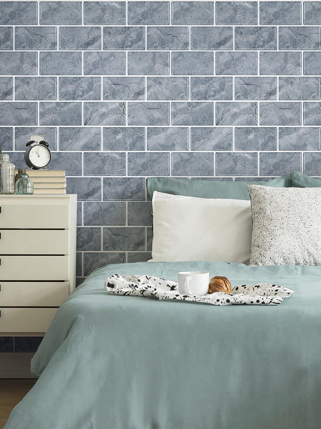 Image 4 of 7 of Living and Home 10Pcs Marble Self-Adhesive Wall Tile Stickers Grey