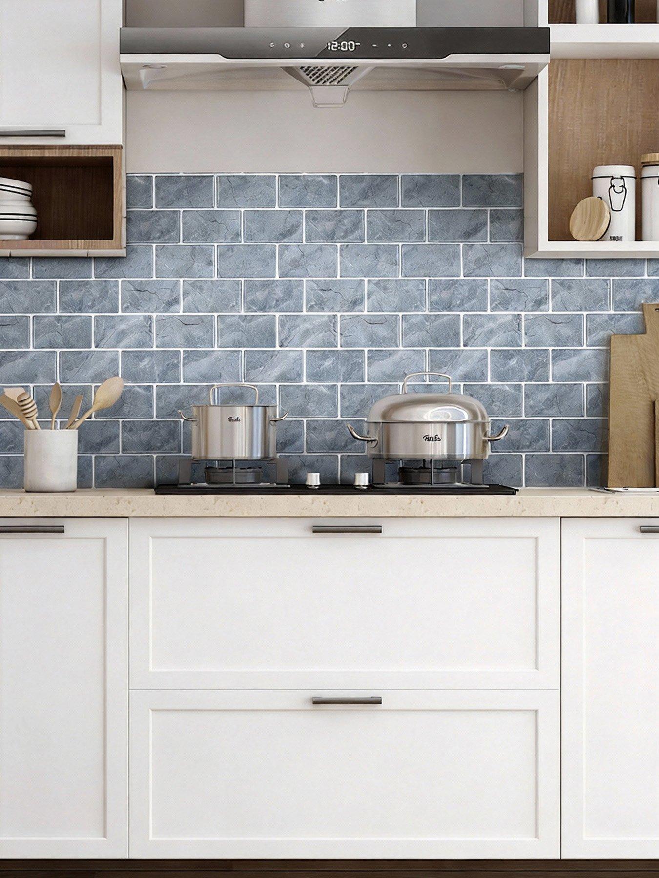Image 5 of 7 of Living and Home 10Pcs Marble Self-Adhesive Wall Tile Stickers Grey
