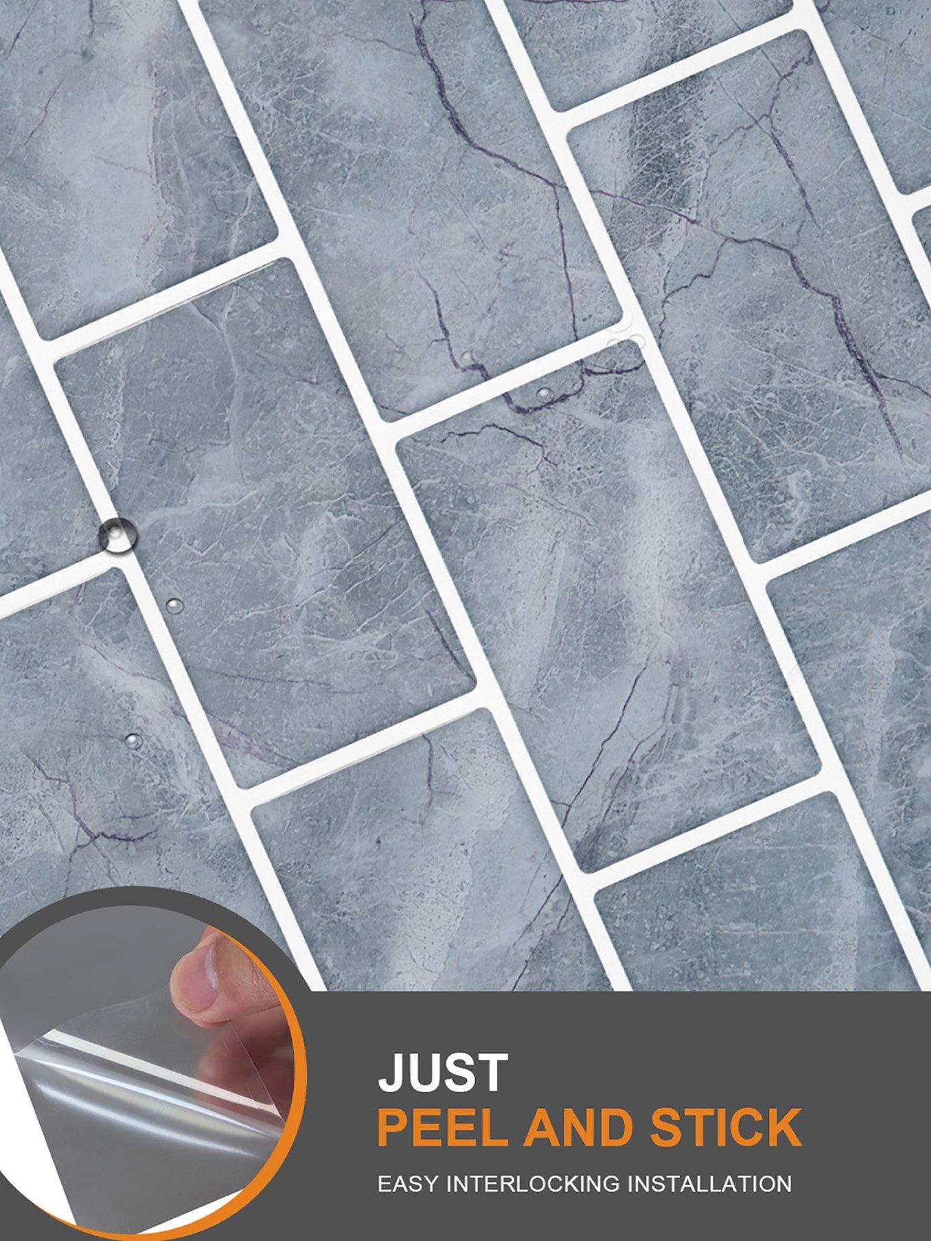 Image 6 of 7 of Living and Home 10Pcs Marble Self-Adhesive Wall Tile Stickers Grey
