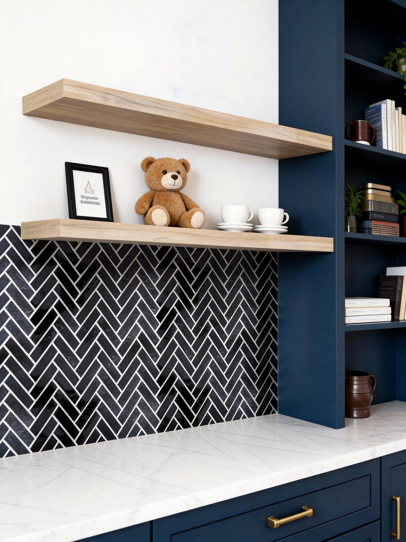 Image 4 of 7 of Living and Home 10pcs Black Self-adhesive Wall Tile Stickers