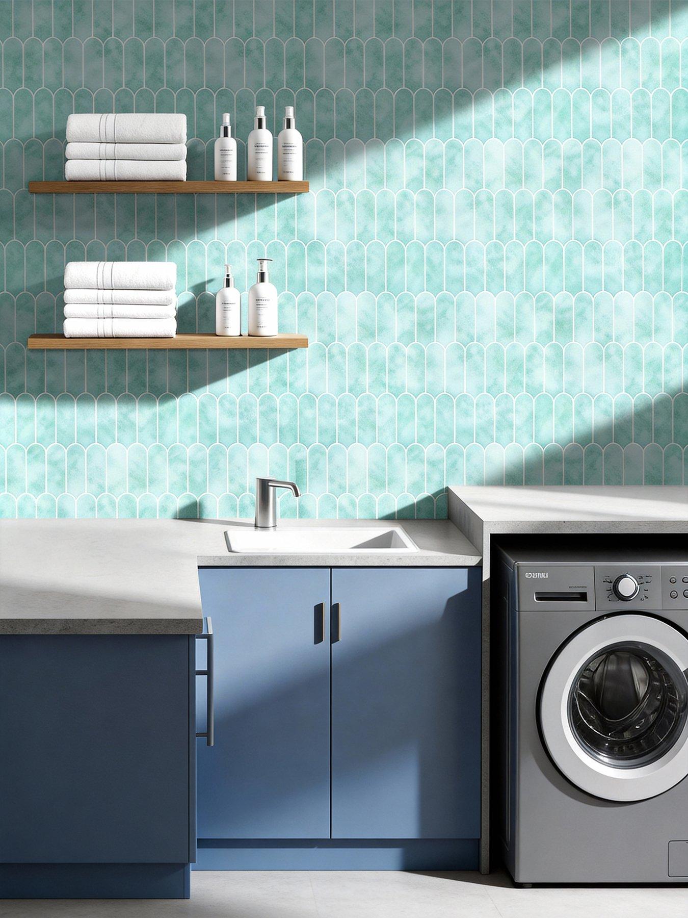 Image 4 of 7 of Living and Home 10Pcs Blue-Green Self-Adhesive Wall Tile Stickers