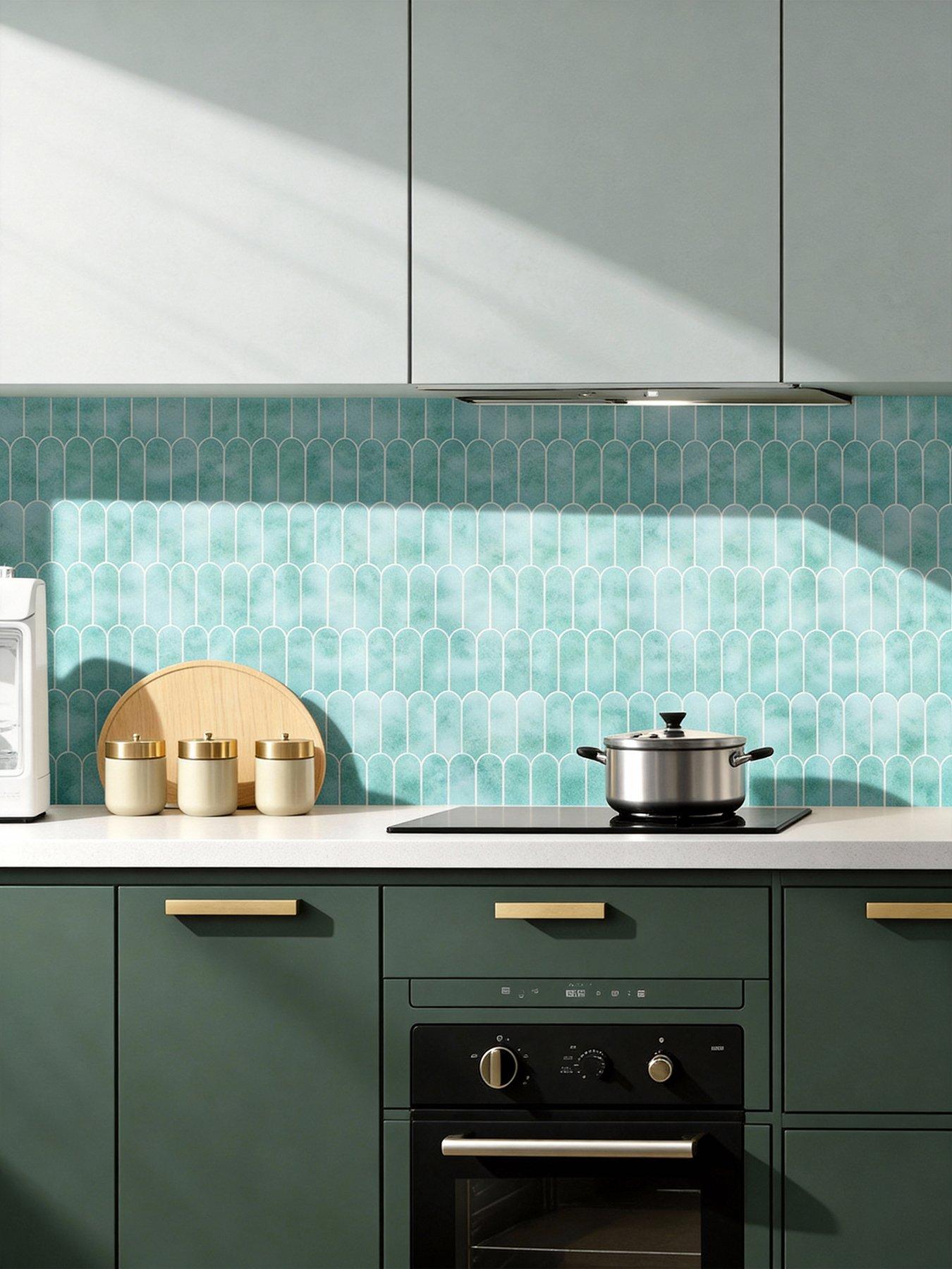 Image 5 of 7 of Living and Home 10Pcs Blue-Green Self-Adhesive Wall Tile Stickers