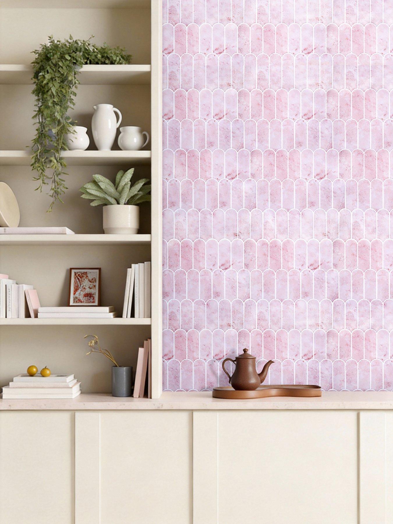 Image 4 of 6 of Living and Home 10pcs Pink Self-adhesive Wall Tile Stickers