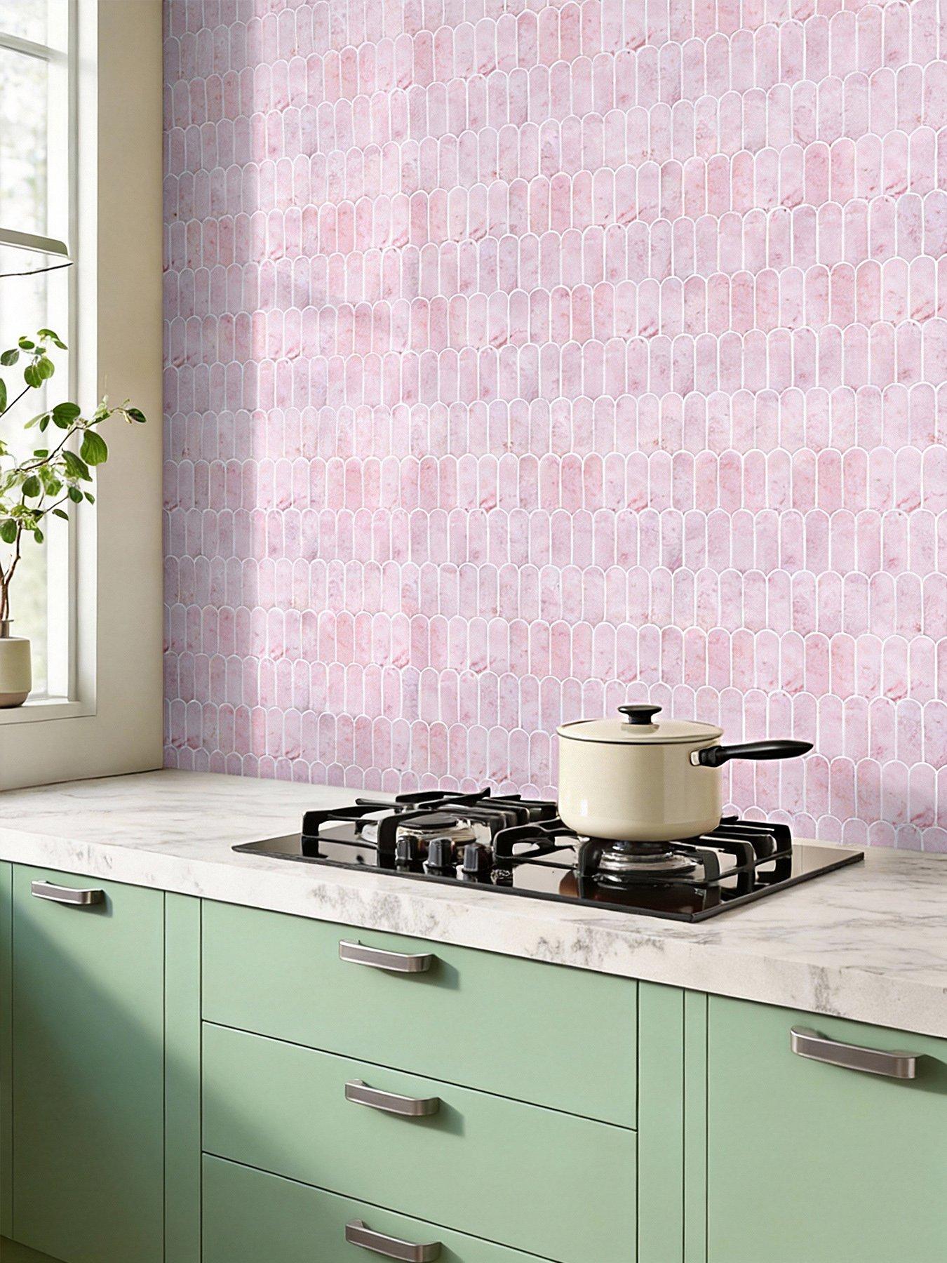 Image 5 of 6 of Living and Home 10pcs Pink Self-adhesive Wall Tile Stickers