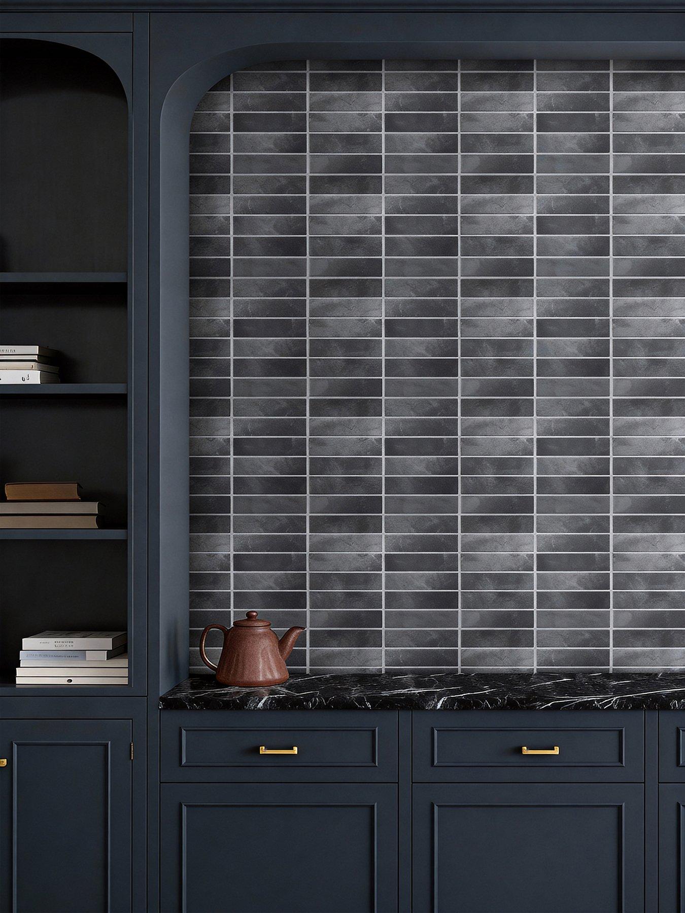 Living and Home 10pcs Dark Grey Self-adhesive Wall Tile Stickers