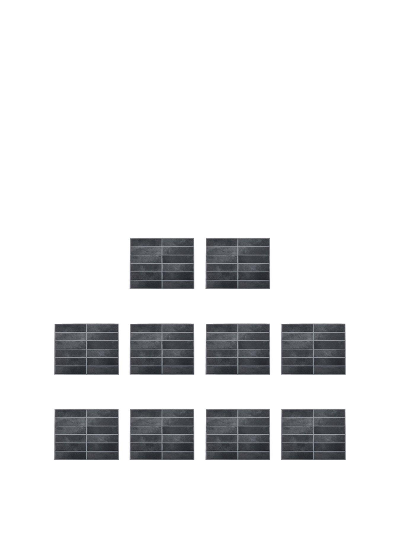 Image 2 of 7 of Living and Home 10Pcs Dark Grey Self-Adhesive Wall Tile Stickers