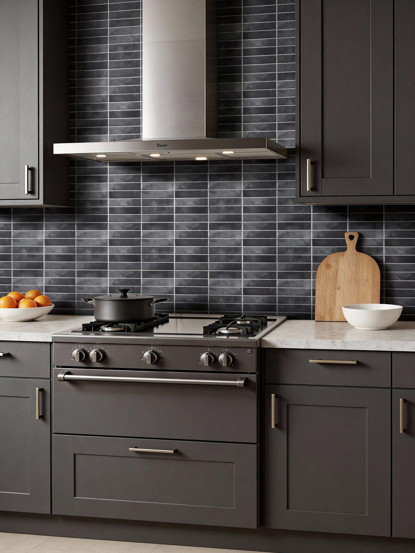 Image 4 of 7 of Living and Home 10Pcs Dark Grey Self-Adhesive Wall Tile Stickers