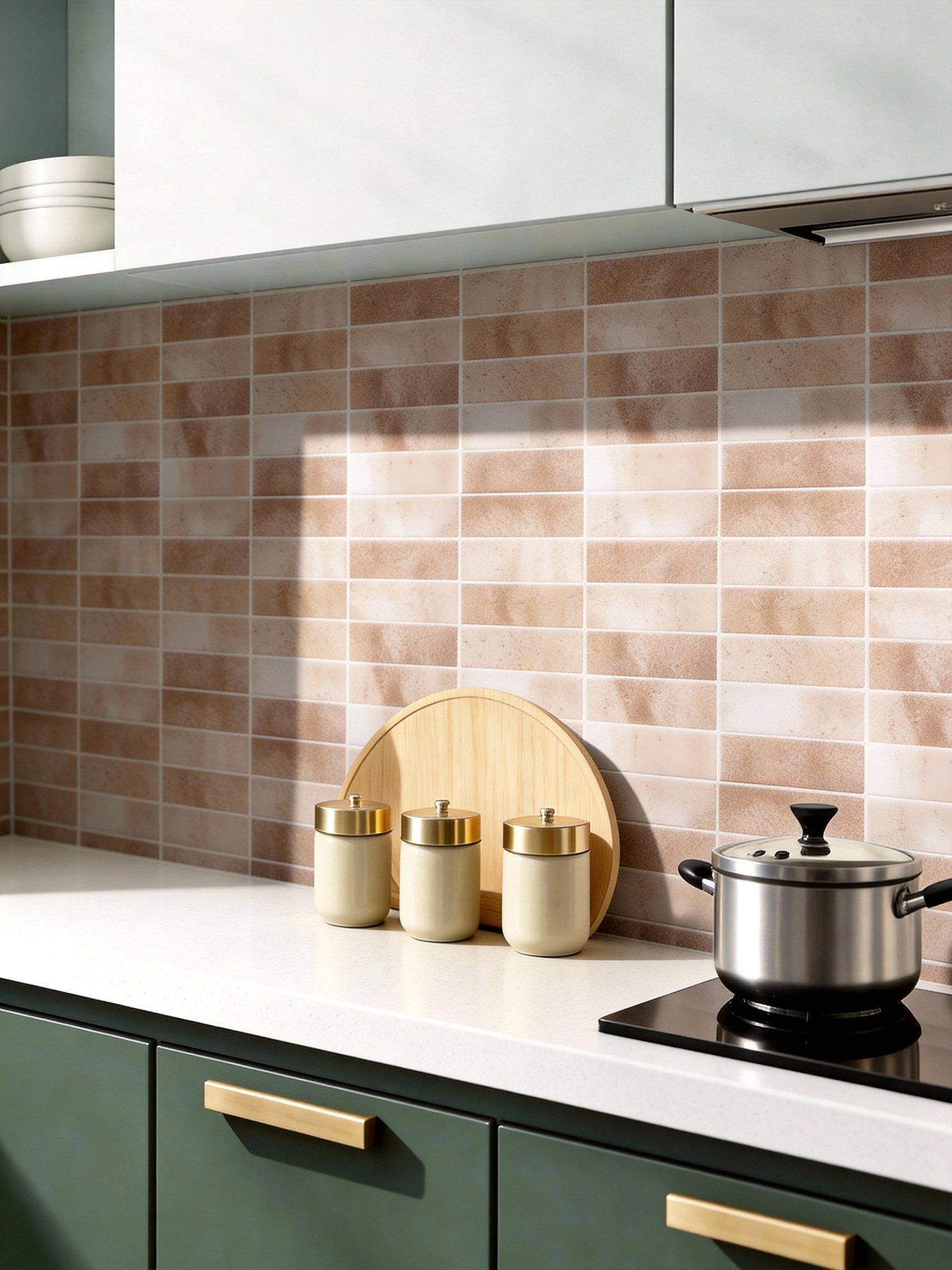 Image 4 of 7 of Living and Home 10Pcs Brown Self-Adhesive Wall Tile Stickers