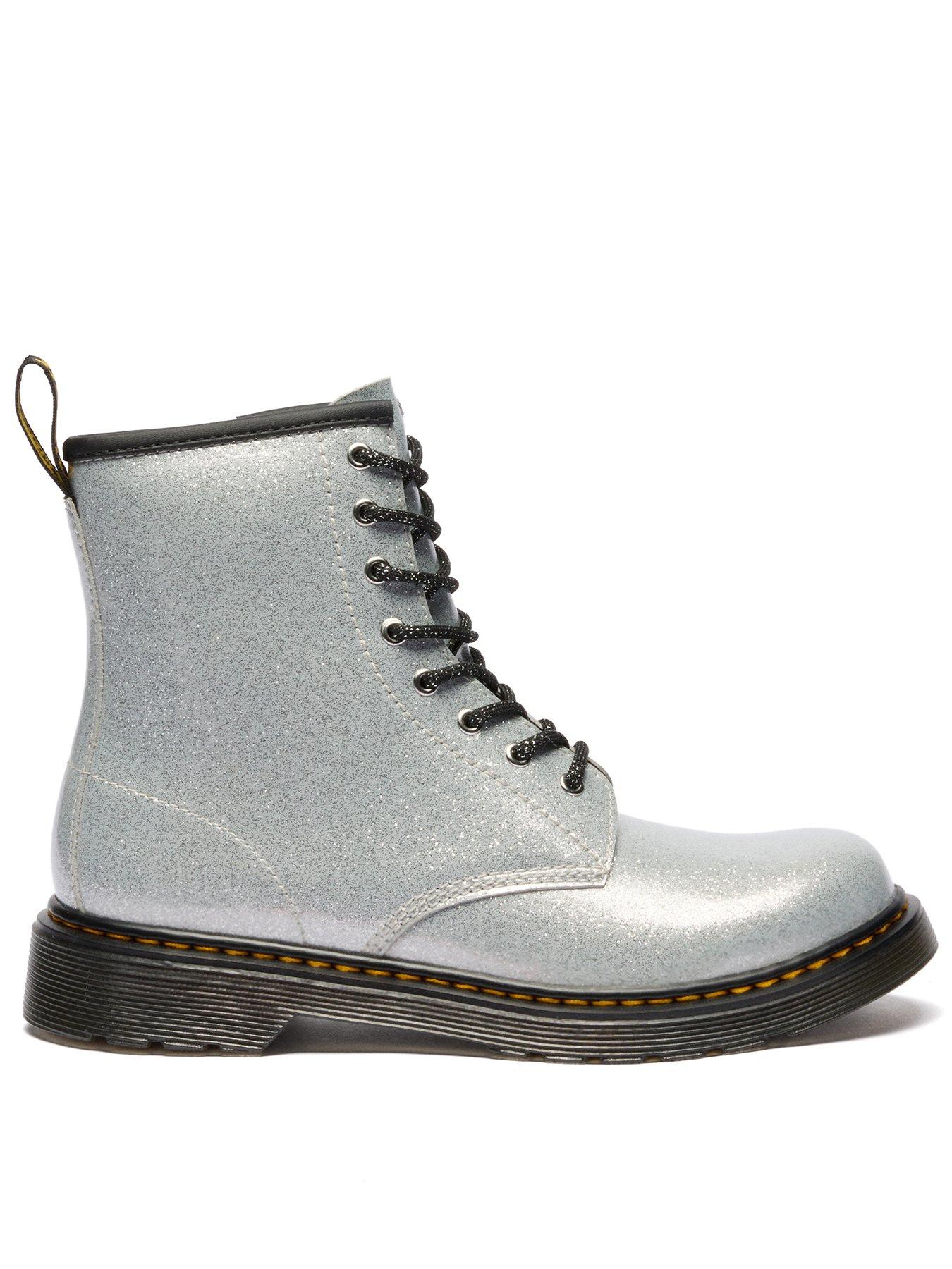 Dr Martens Youth 1460 Glitter Lace-up Boot, Silver, Size 5 Older