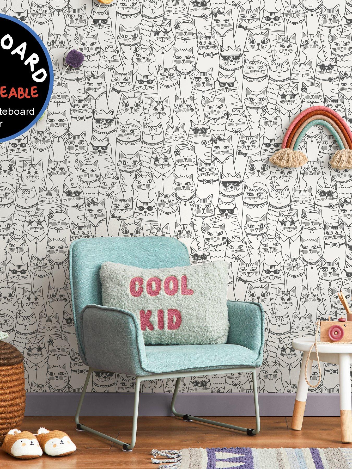 Holden Decor Colour-me Cats Black & White Wallpaper