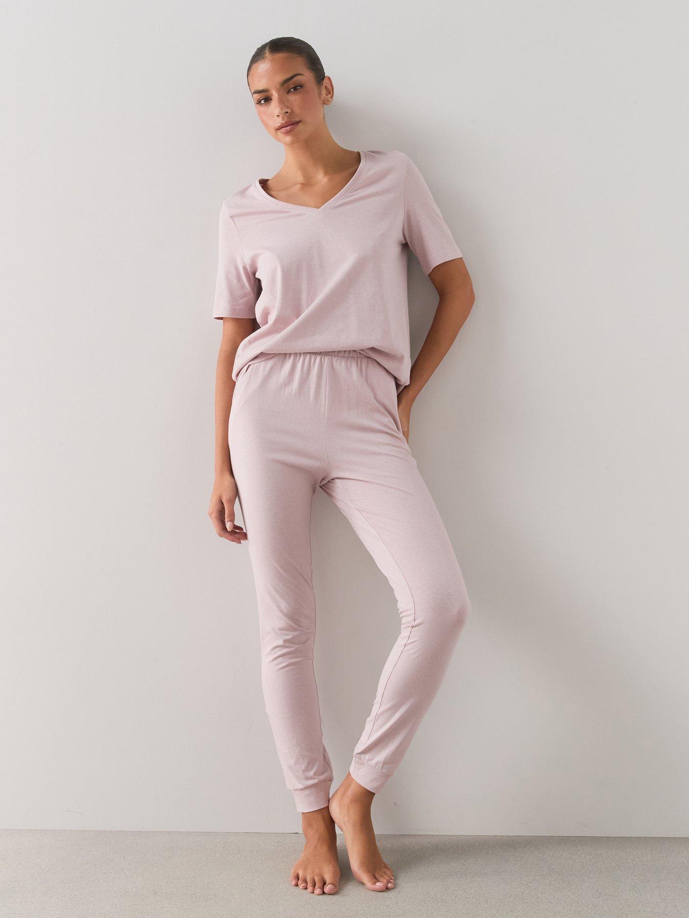 Image 1 of 7 of The Very Collection V Neck Mid Sleeve T-Shirt And Jogger Pyjama Set - Pink