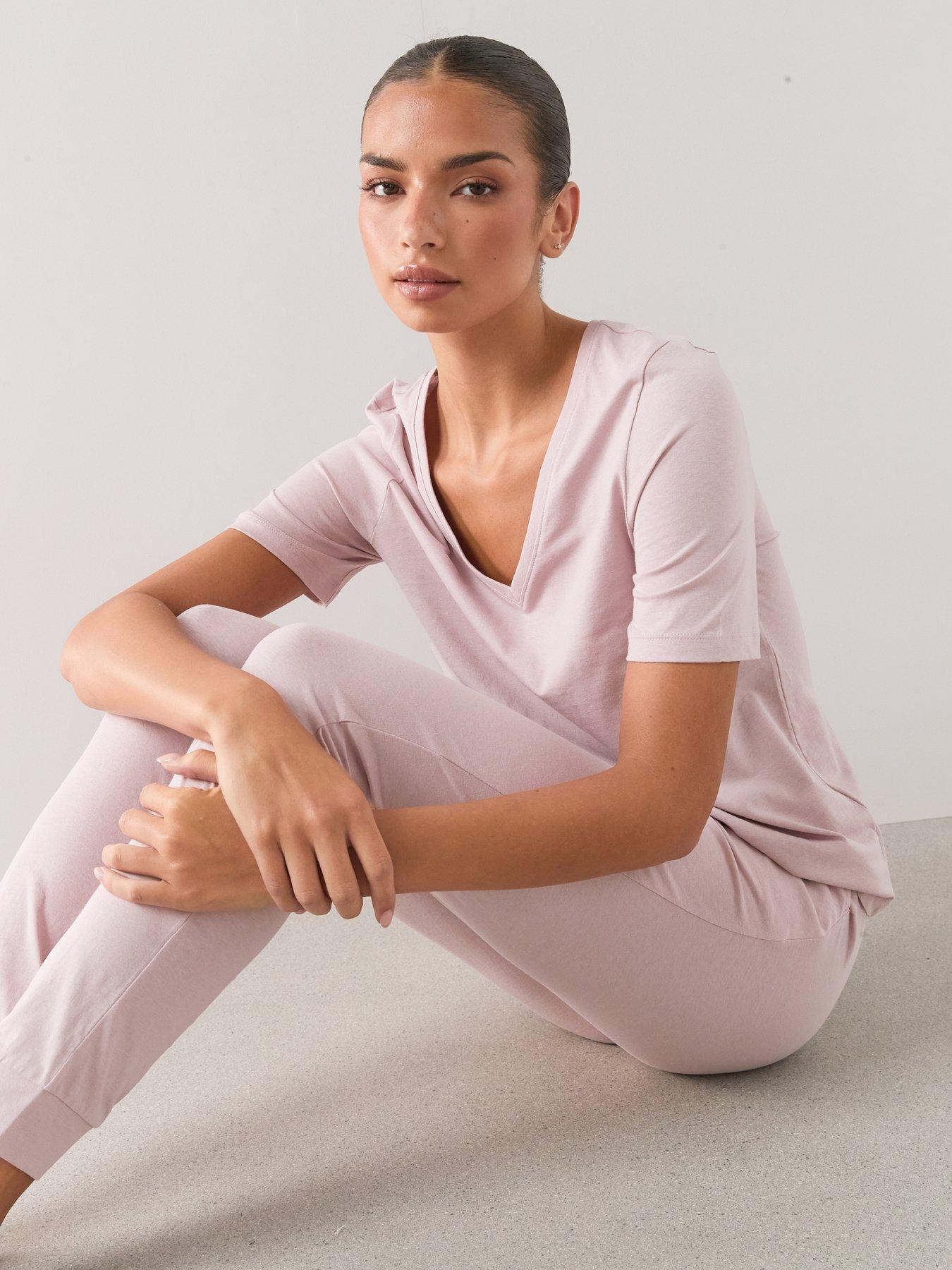 Image 4 of 7 of The Very Collection V Neck Mid Sleeve T-Shirt And Jogger Pyjama Set - Pink