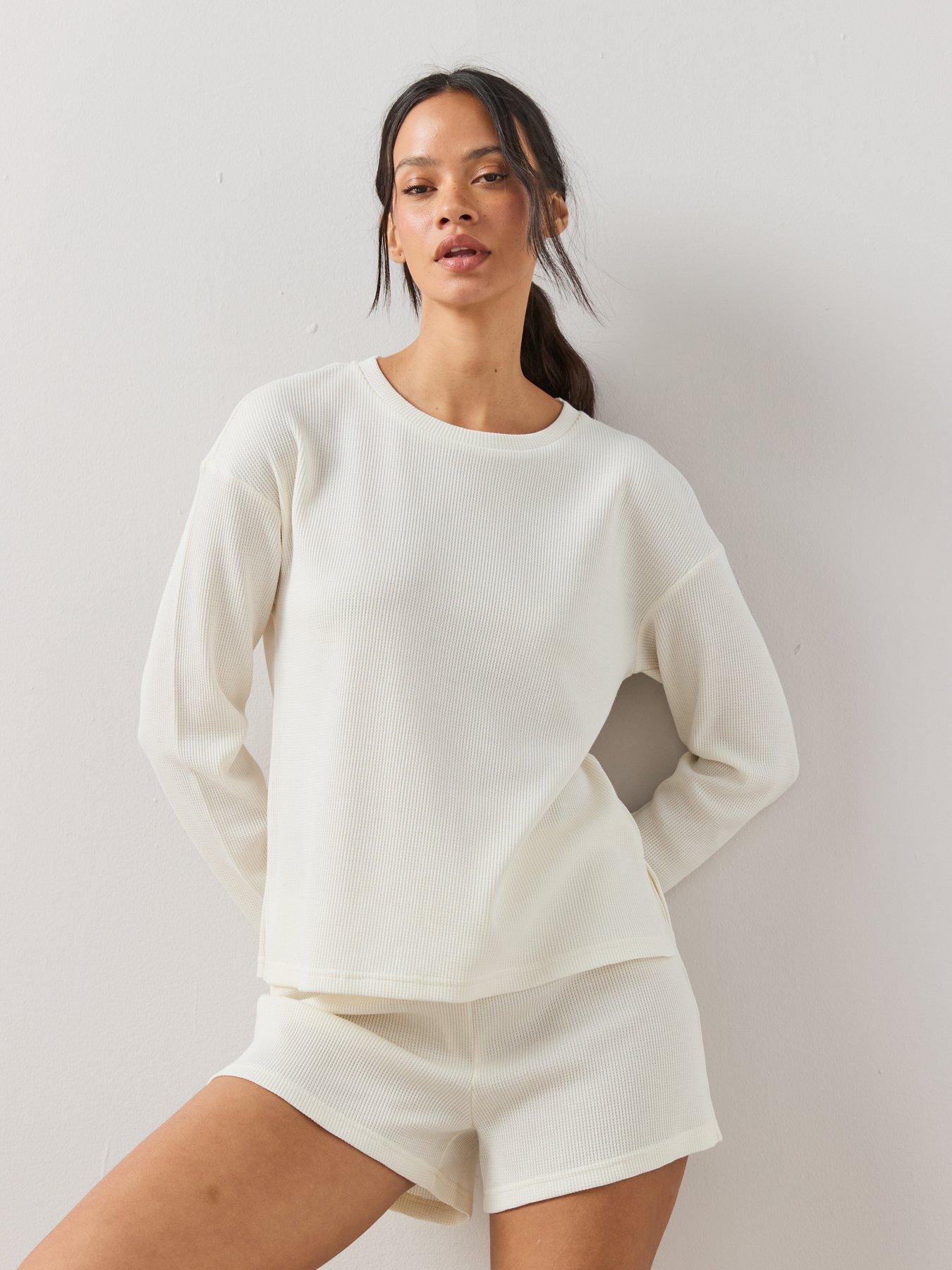 Image 3 of 7 of The Very Collection Waffle Pyjama Set - Cream