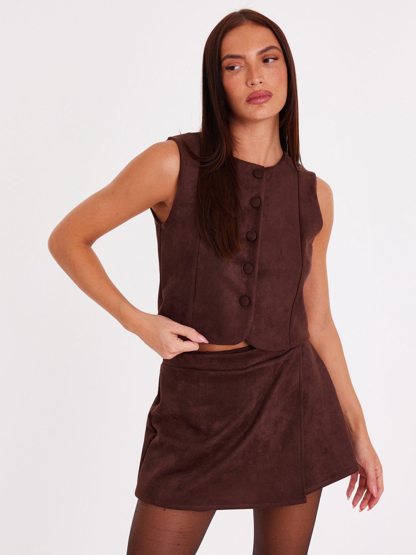 Quiz Brown Faux Suede Waistcoat
