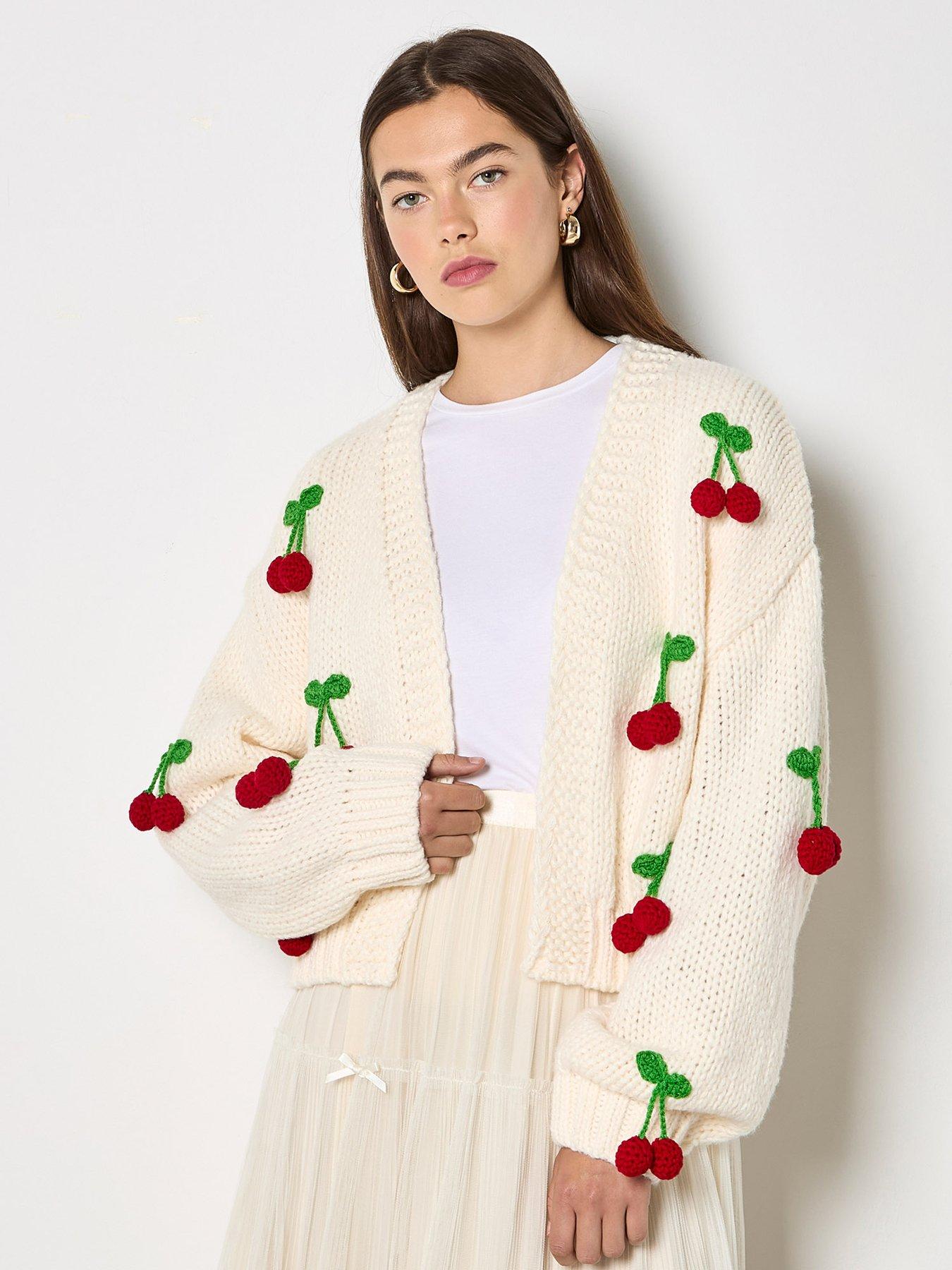 Apricot Apricot Knitted Cherries Open Cardigan