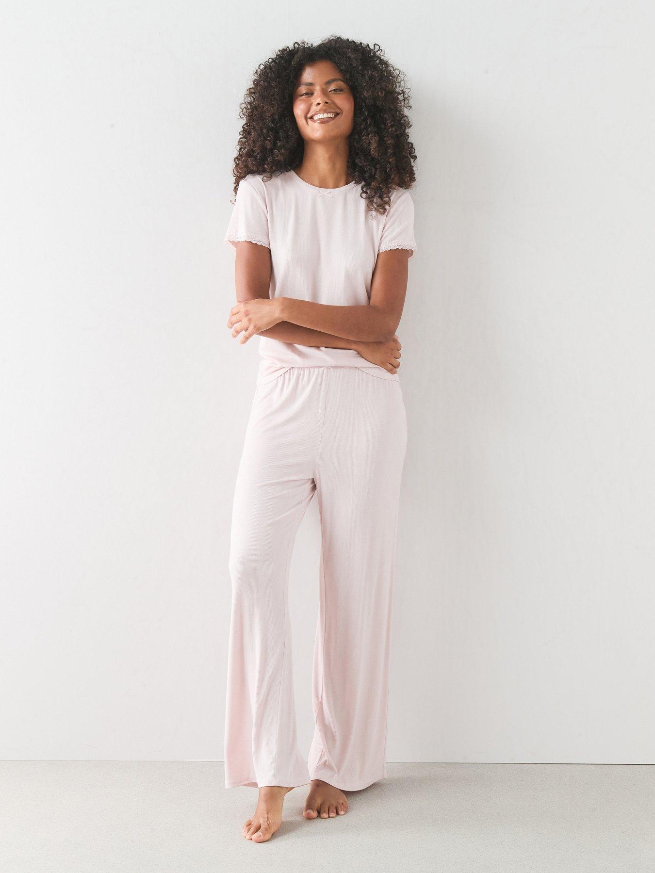 Image 1 of 7 of The Very Collection Lace Trim Pyjama Set - Pink
