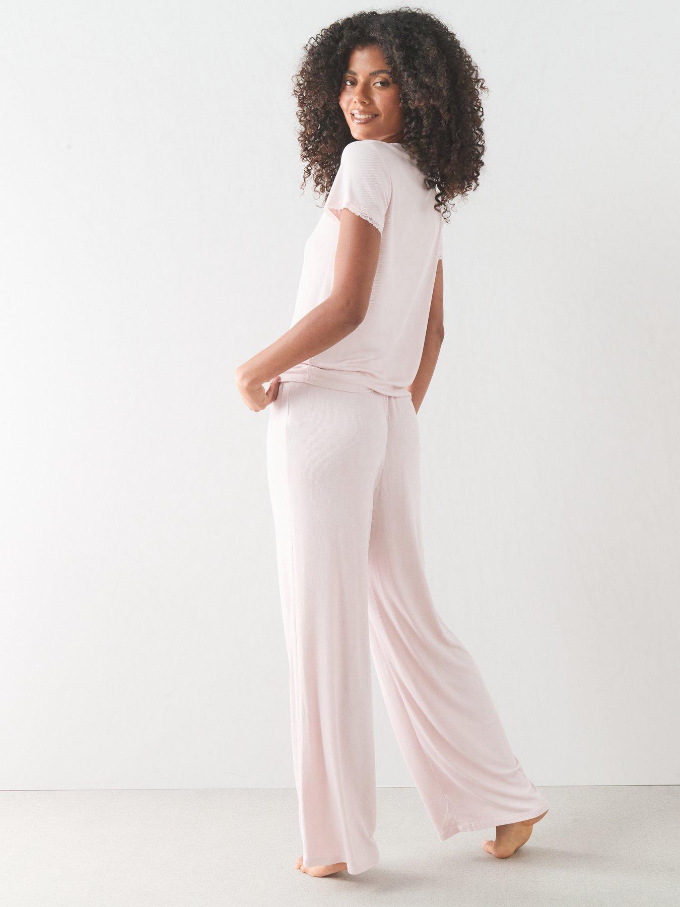 Image 2 of 7 of The Very Collection Lace Trim Pyjama Set - Pink