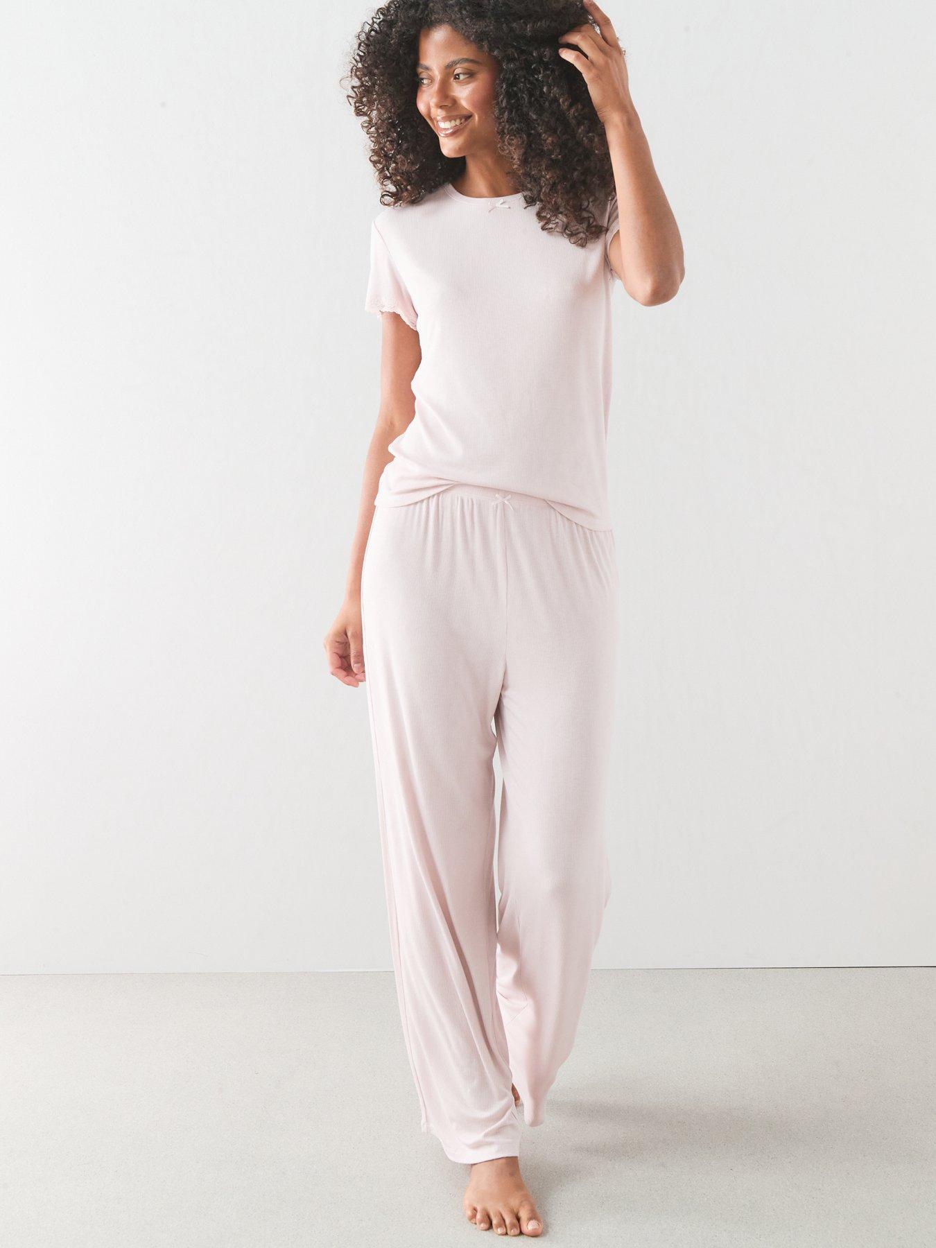 Image 3 of 7 of The Very Collection Lace Trim Pyjama Set - Pink