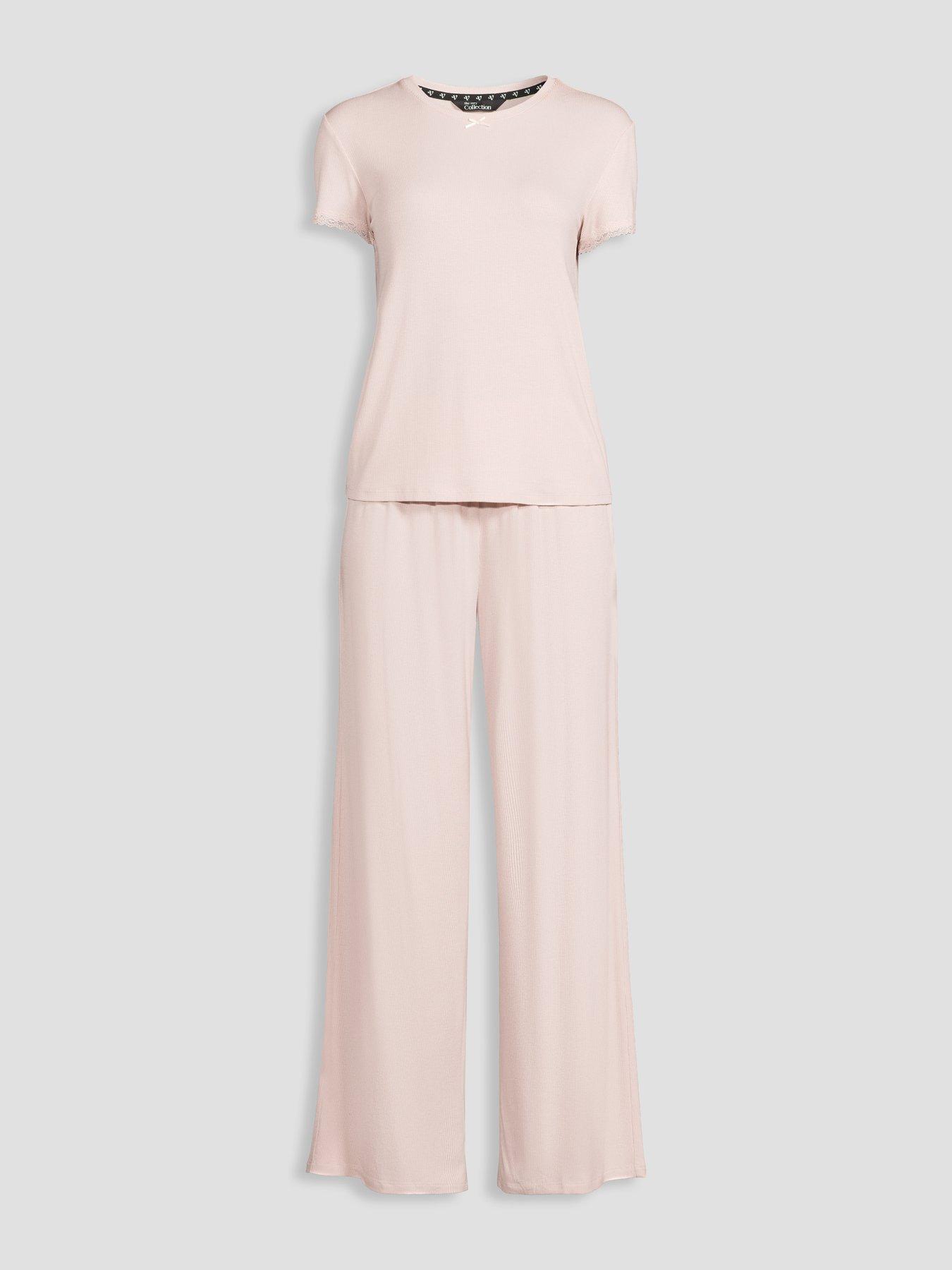 Image 7 of 7 of The Very Collection Lace Trim Pyjama Set - Pink