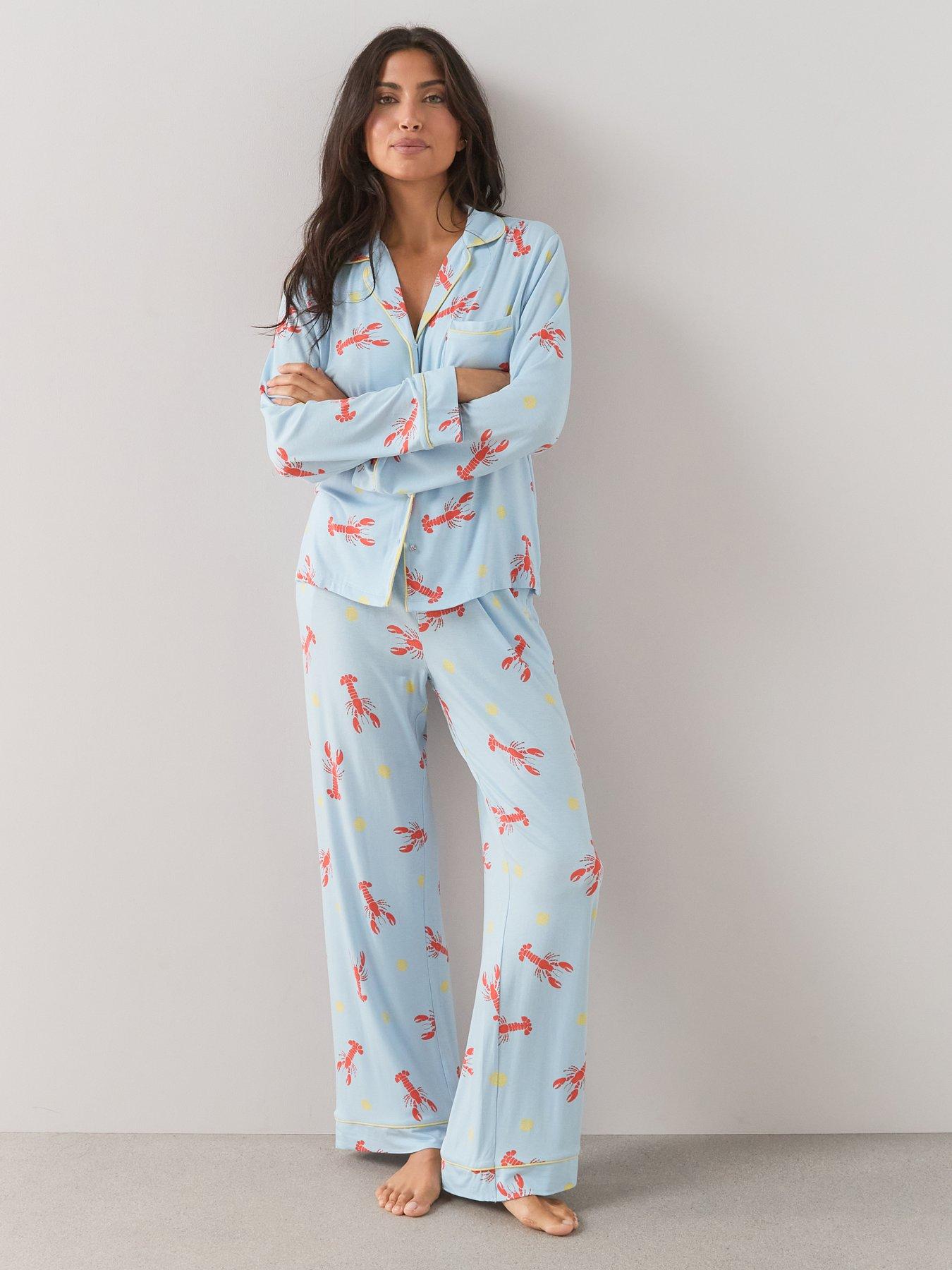Image 1 of 7 of The Very Collection Jersey Revere Lobster Print Pyjama Set - Blue