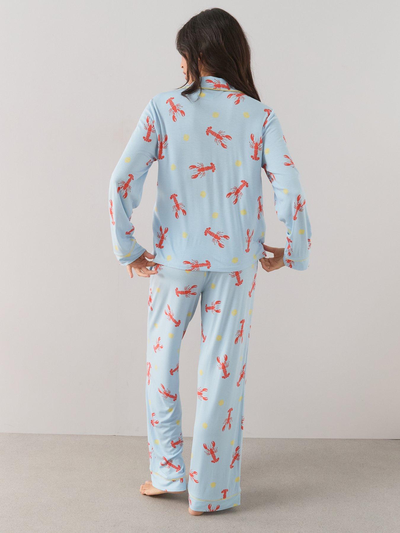Image 2 of 7 of The Very Collection Jersey Revere Lobster Print Pyjama Set - Blue