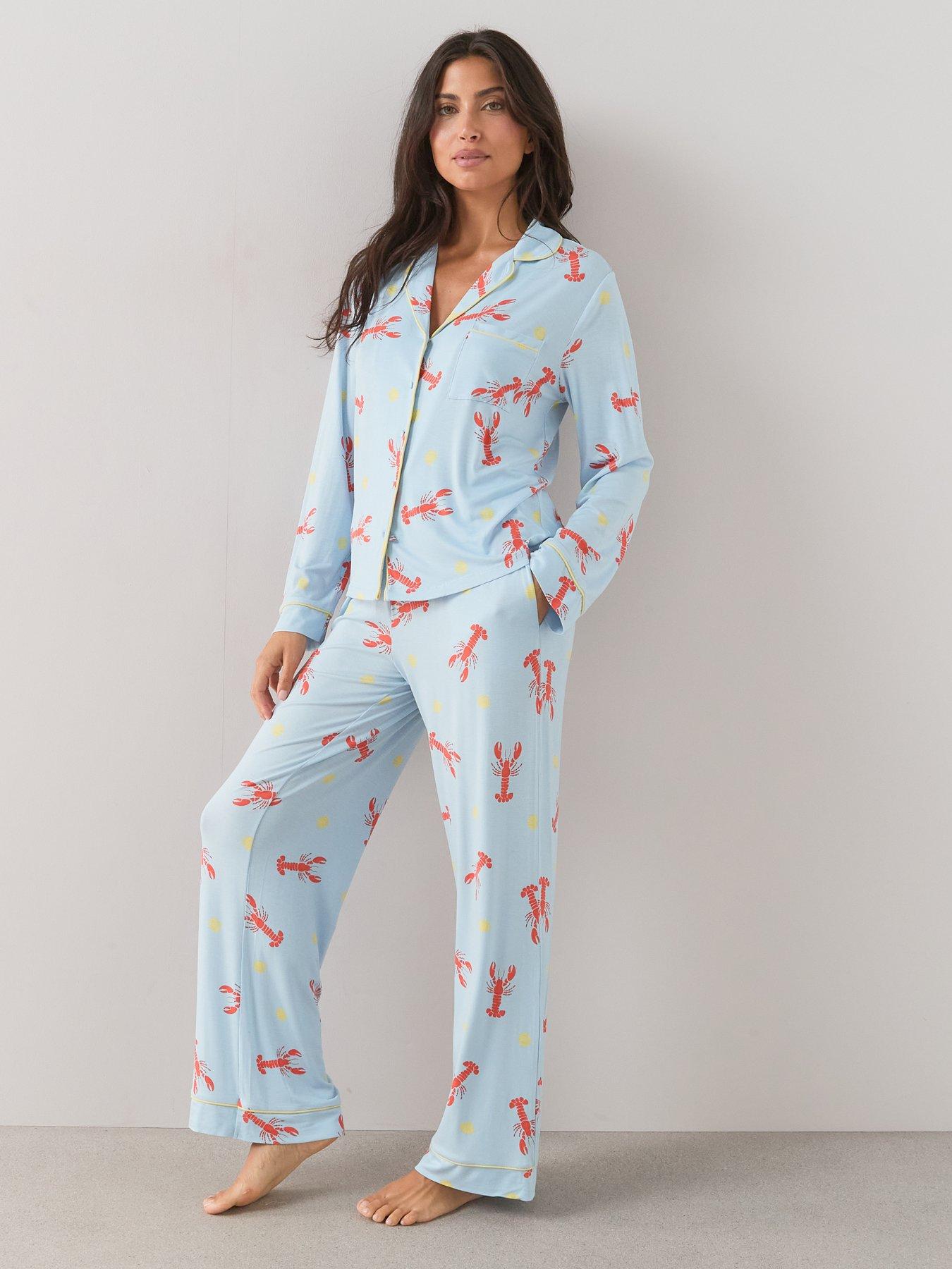 Image 3 of 7 of The Very Collection Jersey Revere Lobster Print Pyjama Set - Blue