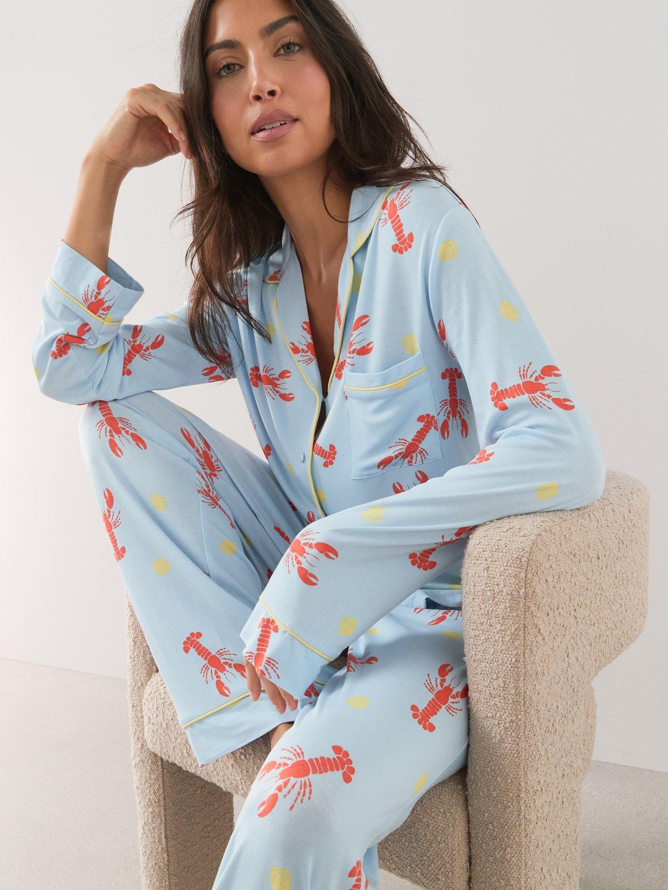 Image 4 of 7 of The Very Collection Jersey Revere Lobster Print Pyjama Set - Blue