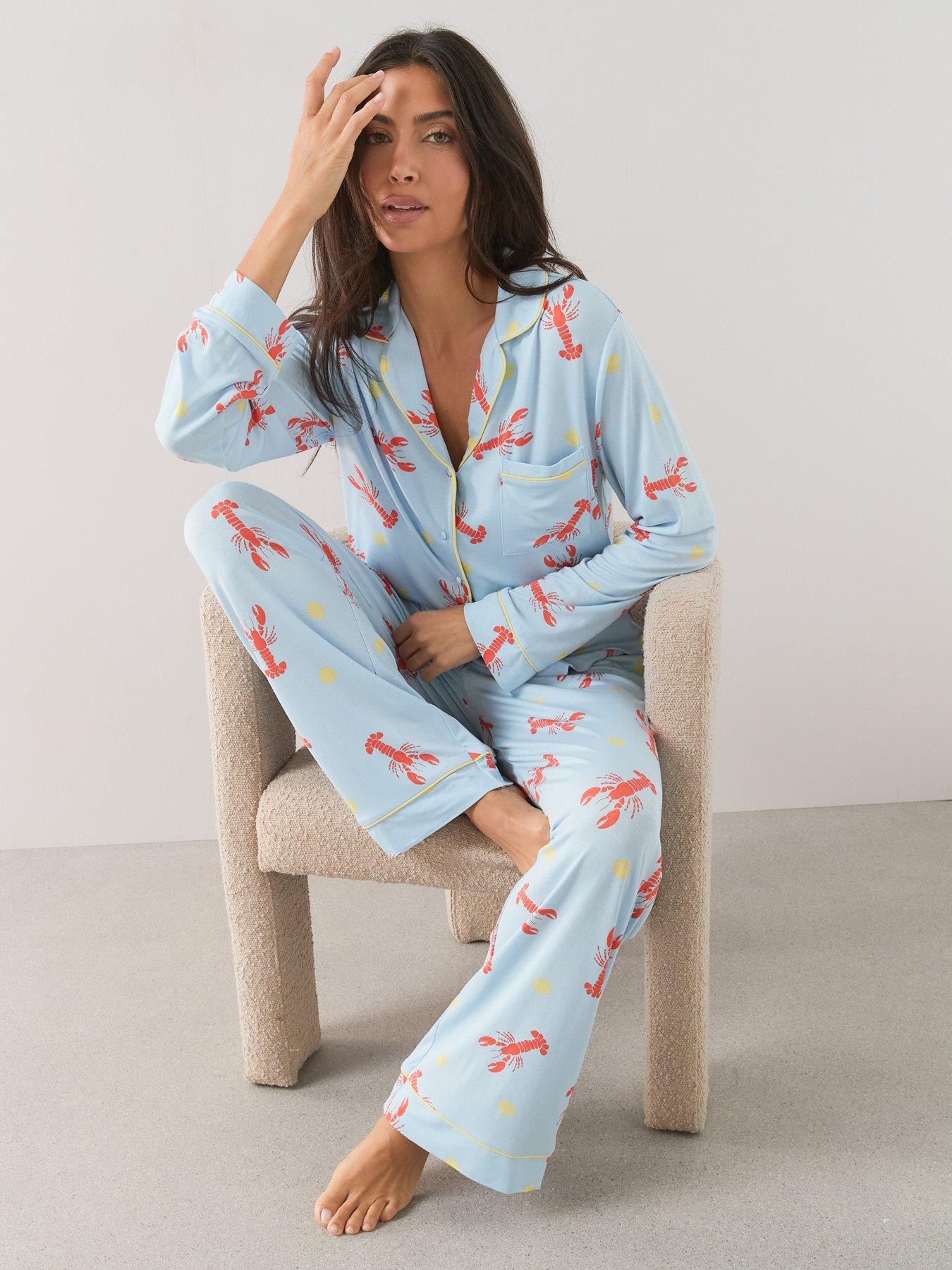 Image 5 of 7 of The Very Collection Jersey Revere Lobster Print Pyjama Set - Blue