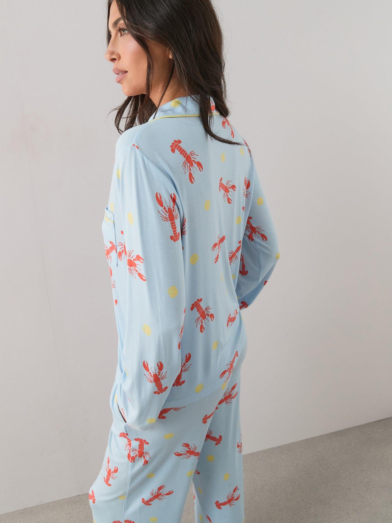 Image 6 of 7 of The Very Collection Jersey Revere Lobster Print Pyjama Set - Blue