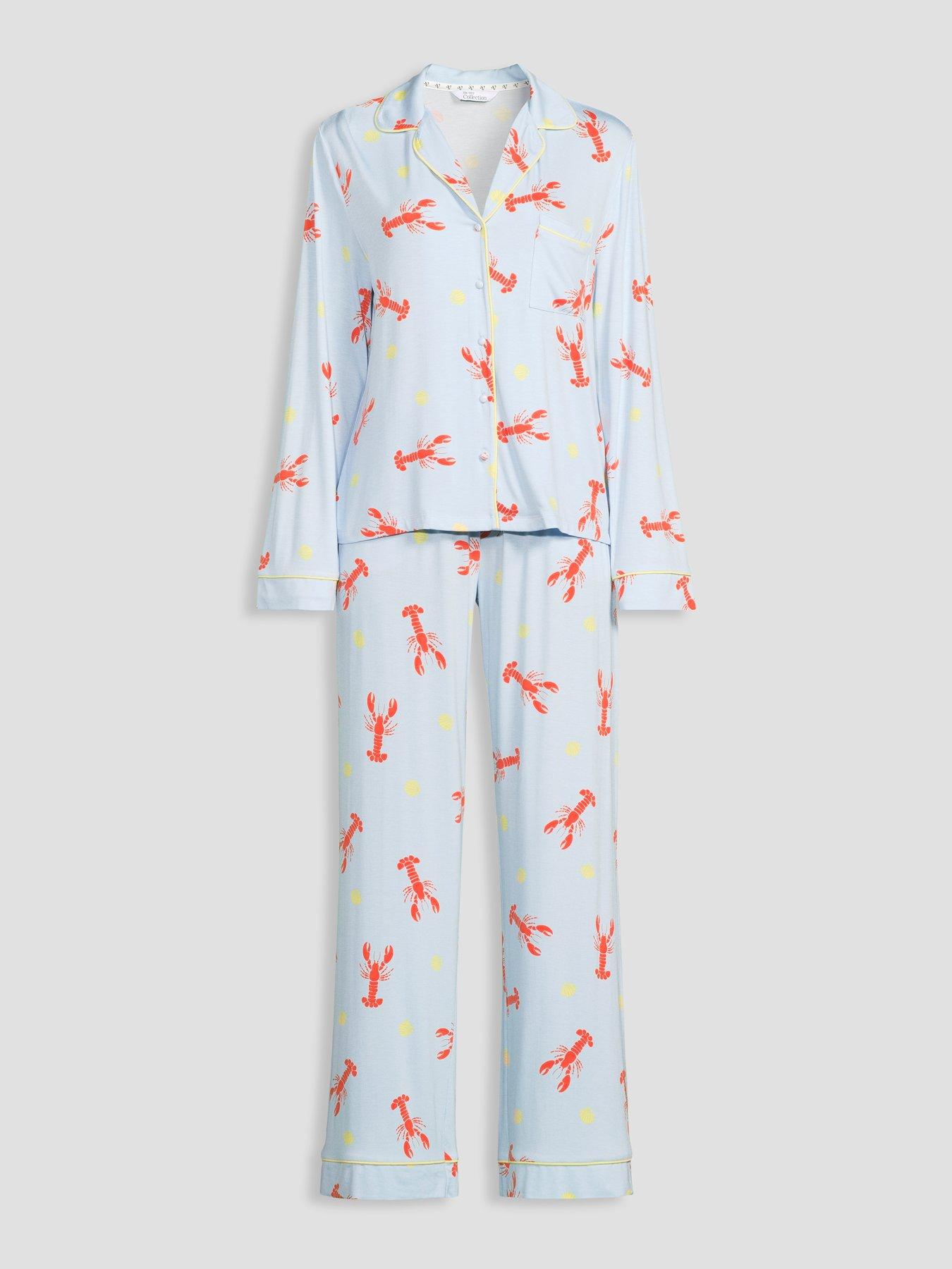 Image 7 of 7 of The Very Collection Jersey Revere Lobster Print Pyjama Set - Blue